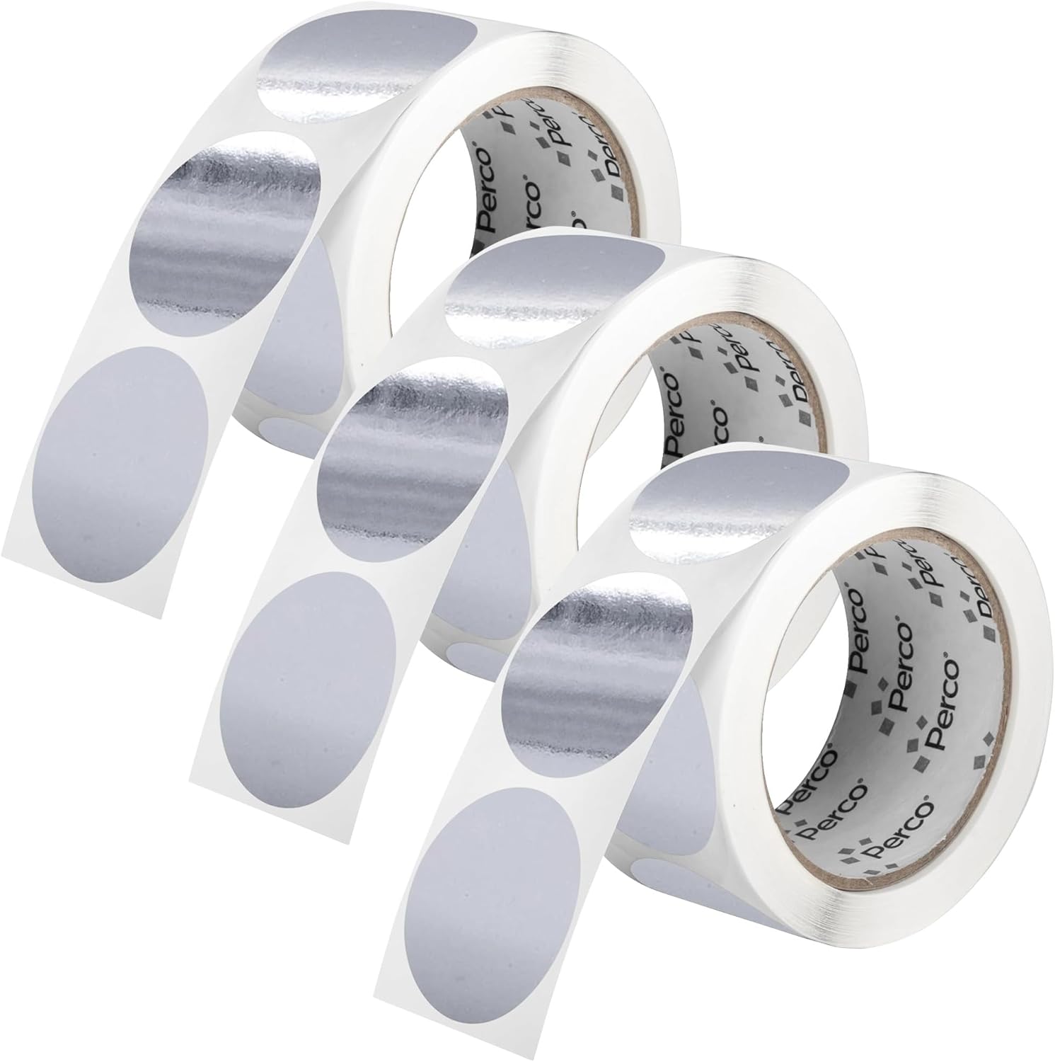 Perco Metallic Silver 2in Round Circle Dot Sticker Labels Pack