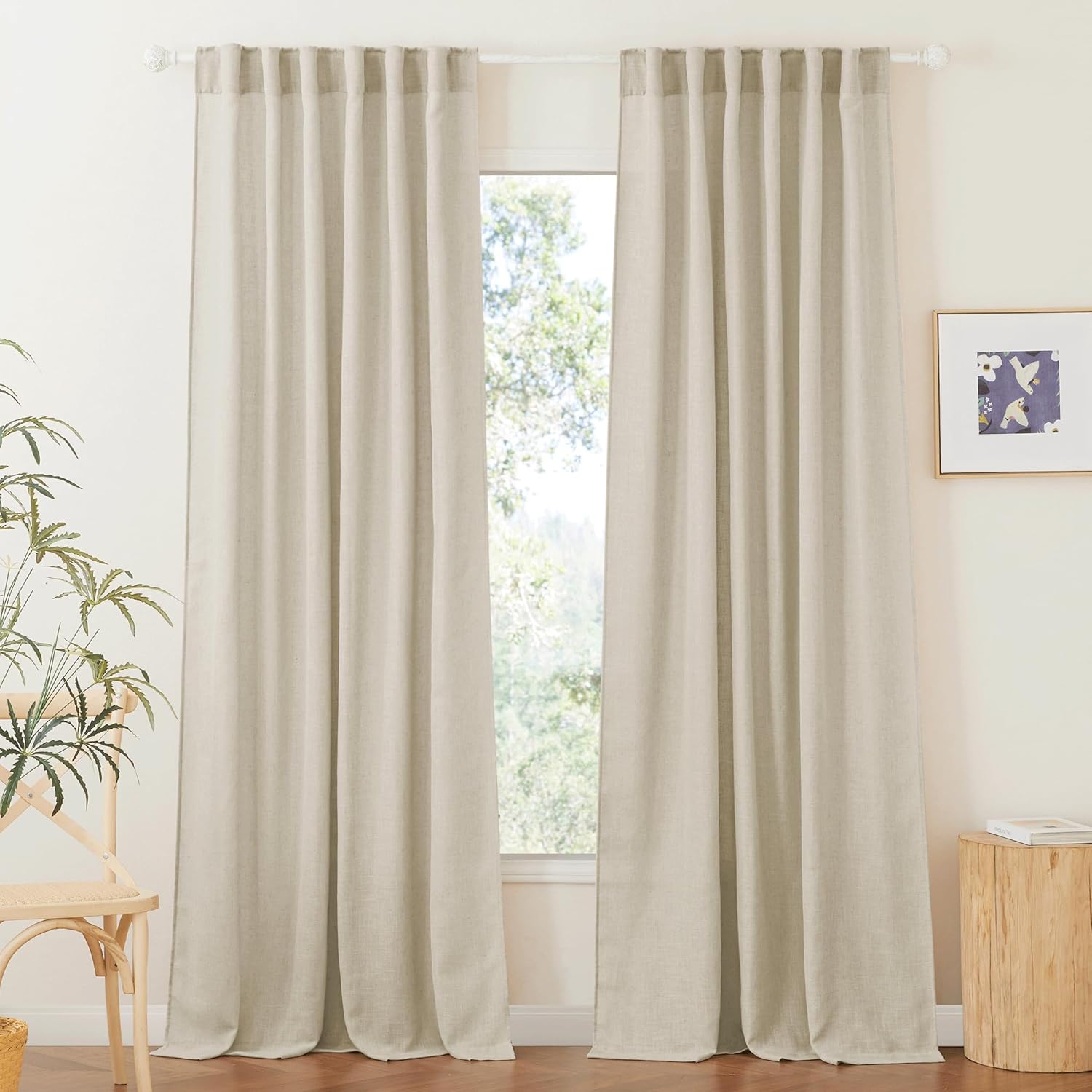 RYB HOME Linen Curtains Semi Sheers for Living Room Privacy