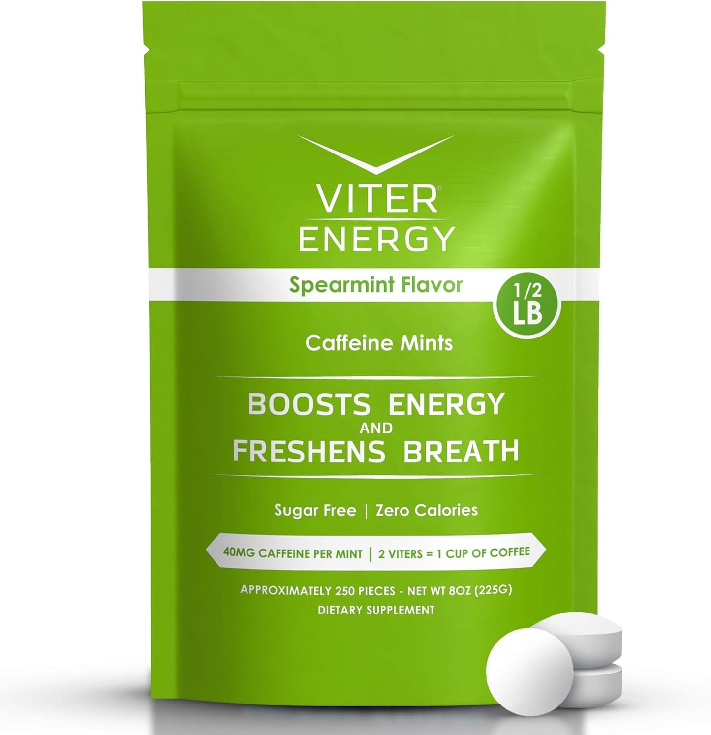 Viter Energy Caffeine Mints - Sugar Free, Vegan, Fast Energy Boost