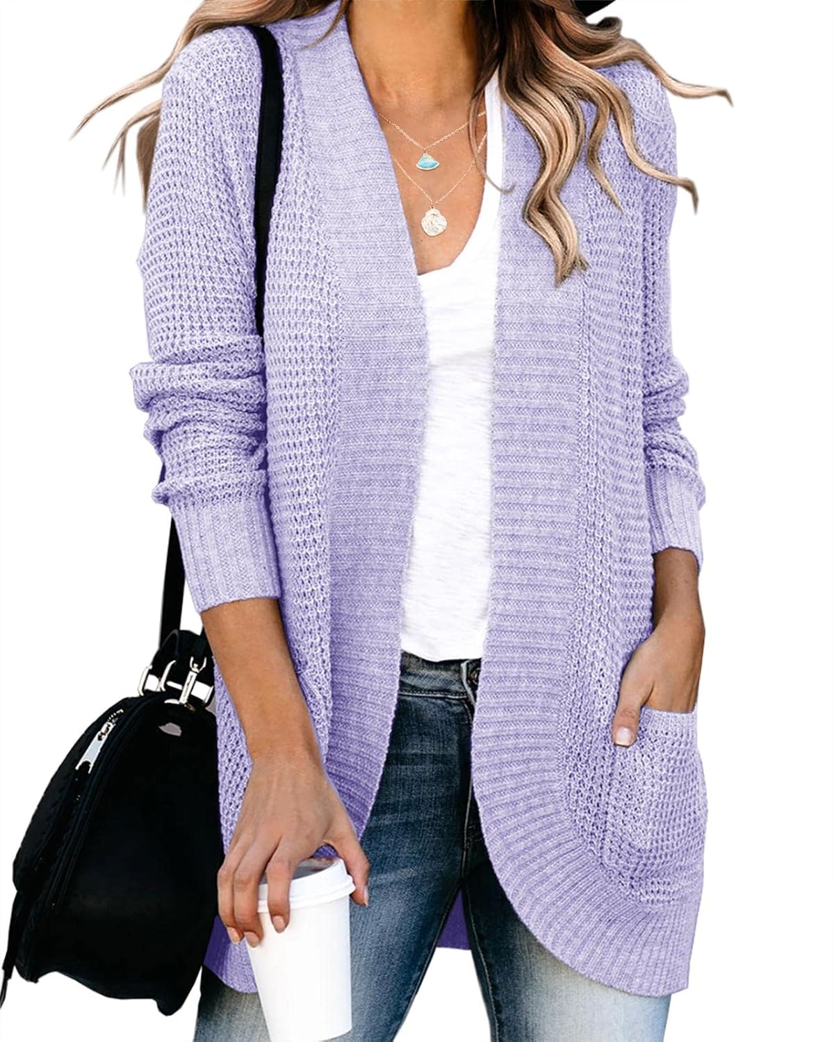 Saodimallsu Womens Loose Open Front Cardigan for Casual Style