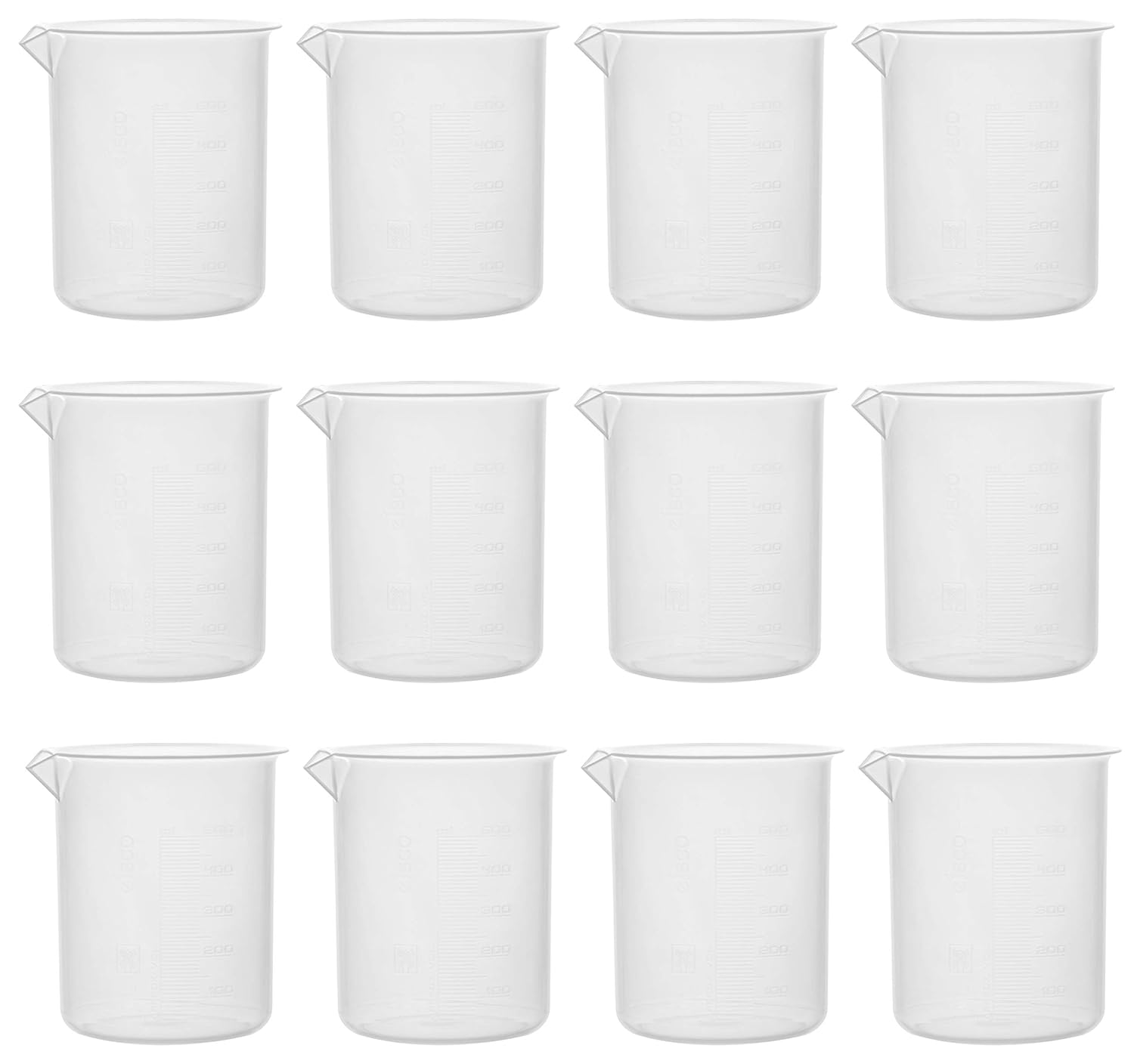 EISCO 12PK Beakers 500mL - Premium Polypropylene Quality