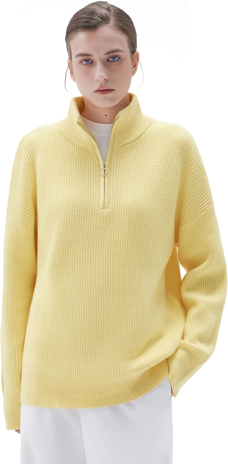 SUUKSESS Women Cashmere Oversized Quarter Zip Pullover