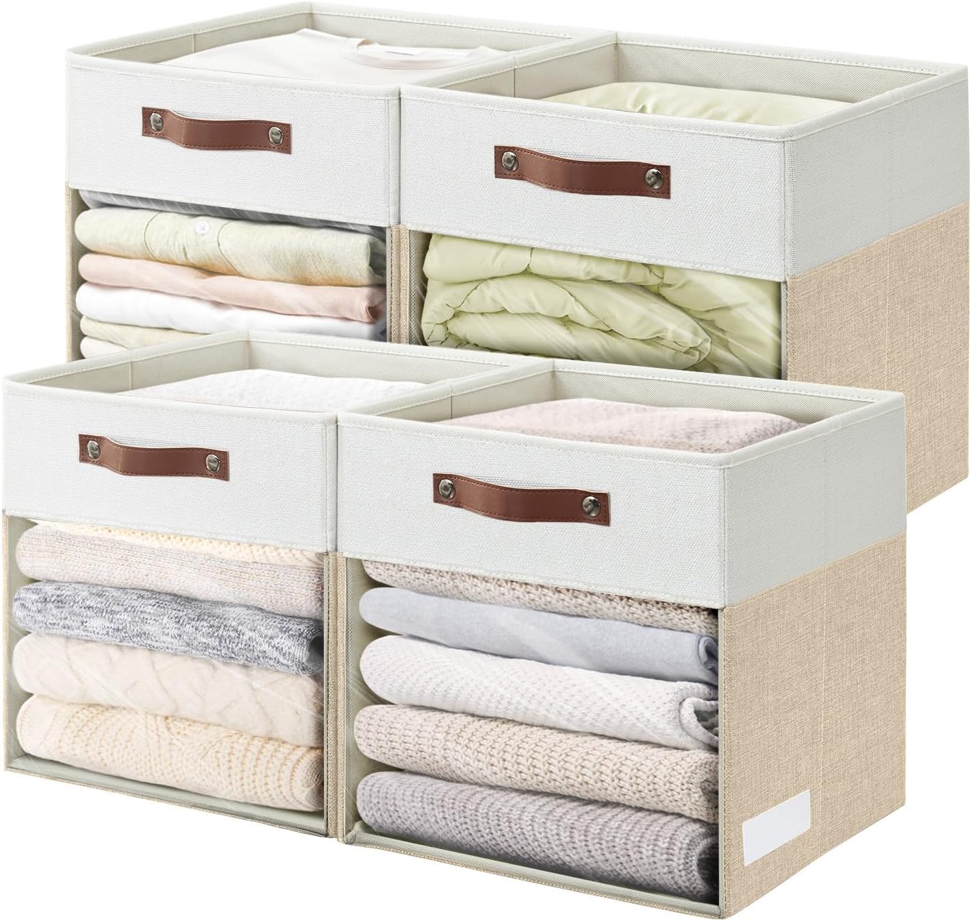 Storage Cubes 4 Pack Linen Foldable Bins with Clear Window