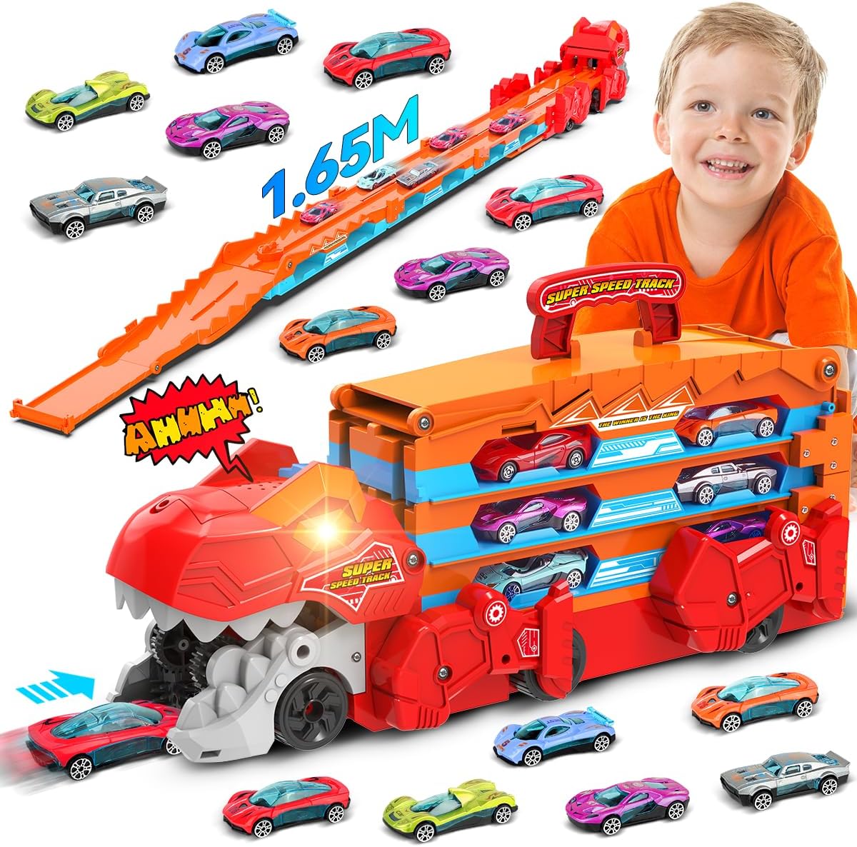Dinosaur Transport Truck Car Toy for Kids - 3 in 1 Fun Set