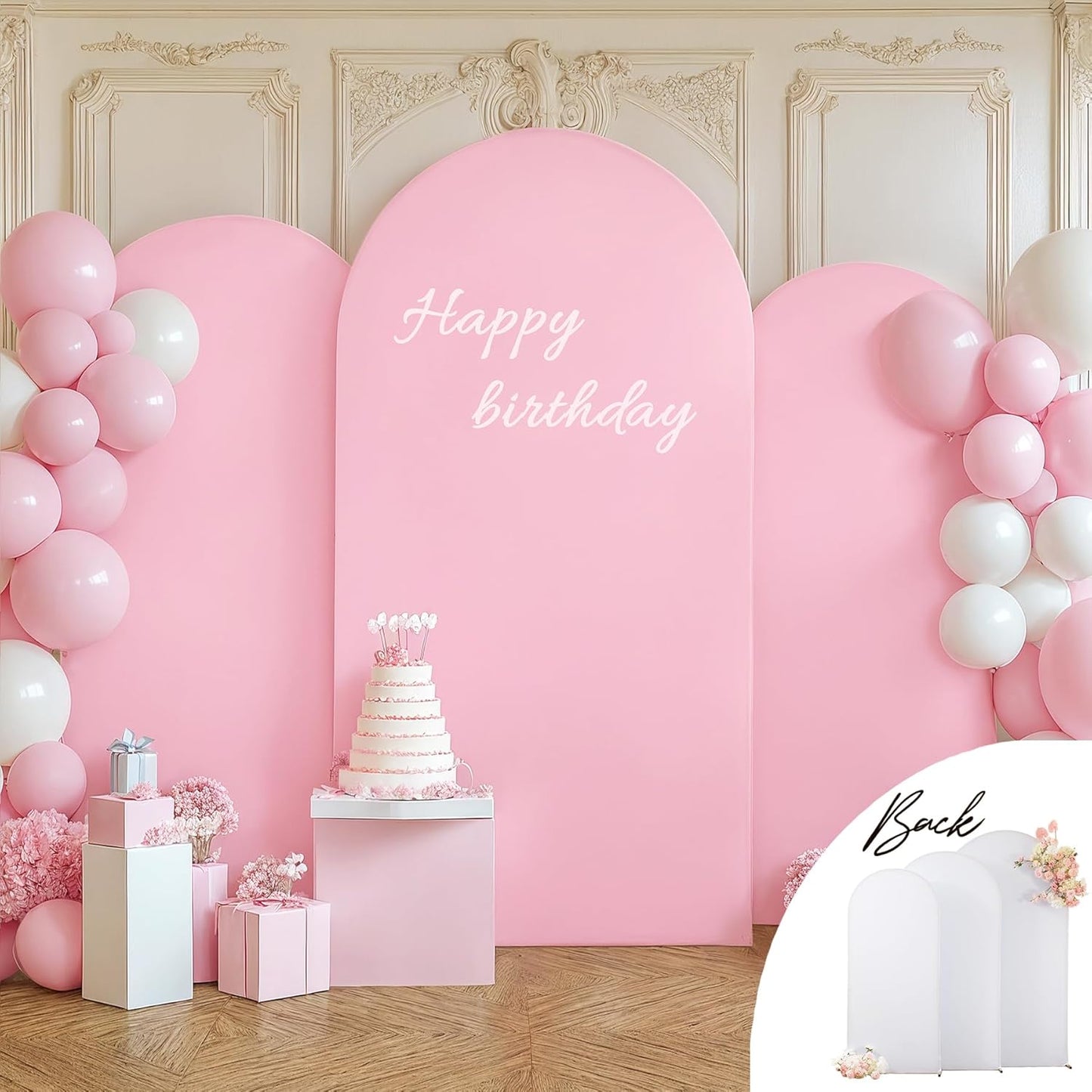 White and Pink Arch Backdrop Cover Set for Weddings and Parties