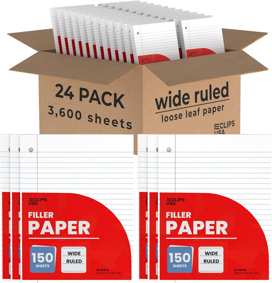 Wide Ruled Notebook Paper for Students and Offices, 3600 Sheets