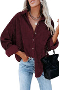 Corduroy Womens Button Down Shirt - Oversized V Neck Shacket