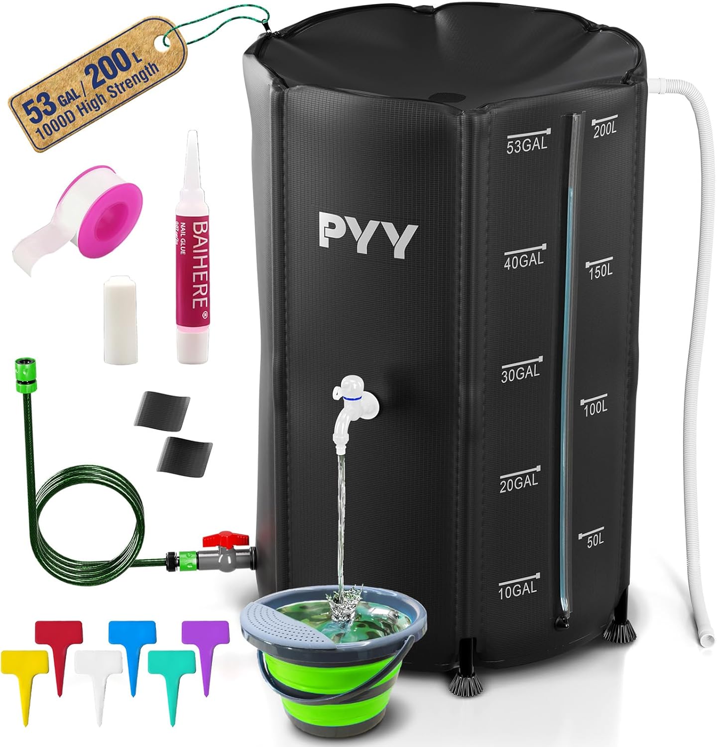 PYY Rain Water Collection Barrel - 53 Gallon Eco-Friendly Tank