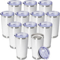 20 oz Travel Tumbler 12Pack White - Insulated Stainless Steel Cups