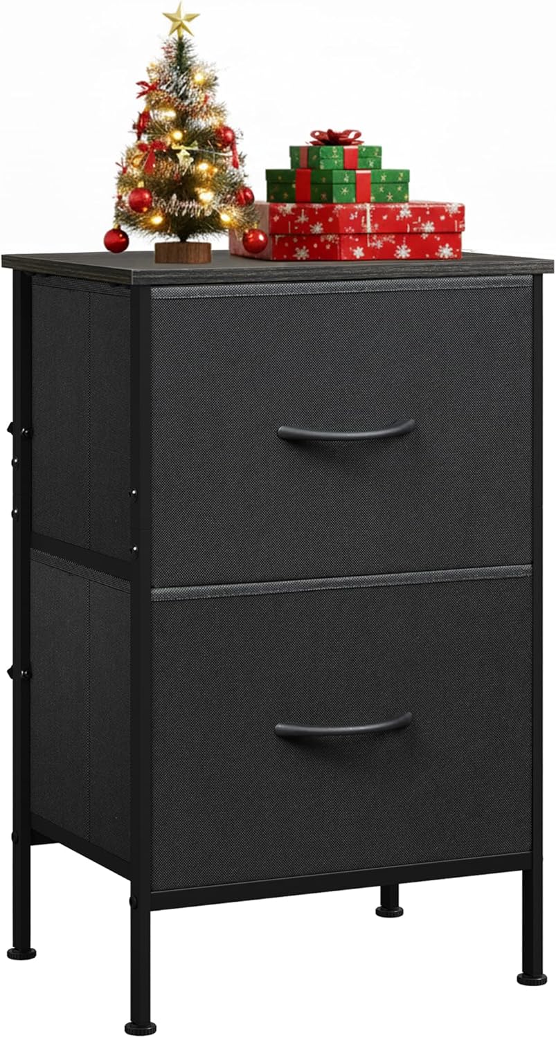 WLIVE Black Night Stand with 2 Drawers for Bedroom Storage