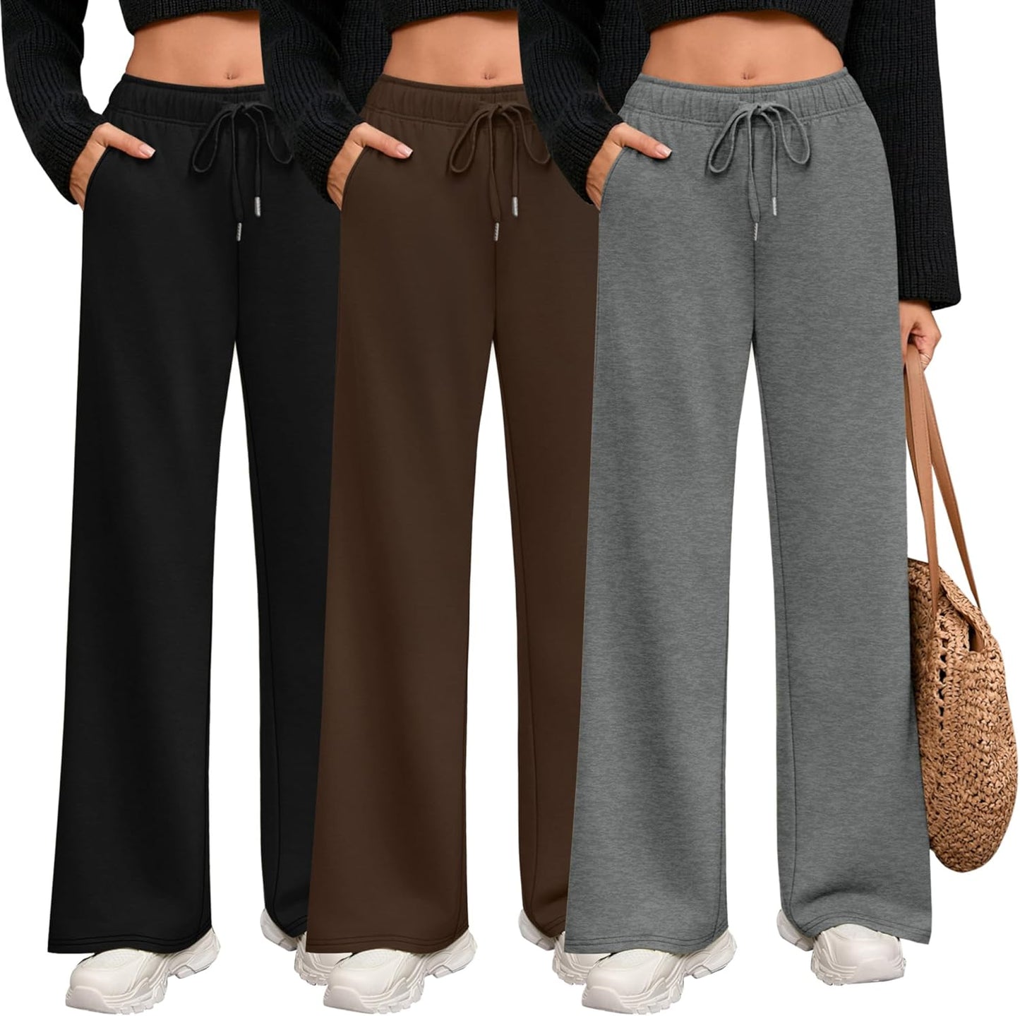 Riyiper 3 Pack Women Wide Leg Sweatpants with Pockets and Comfort