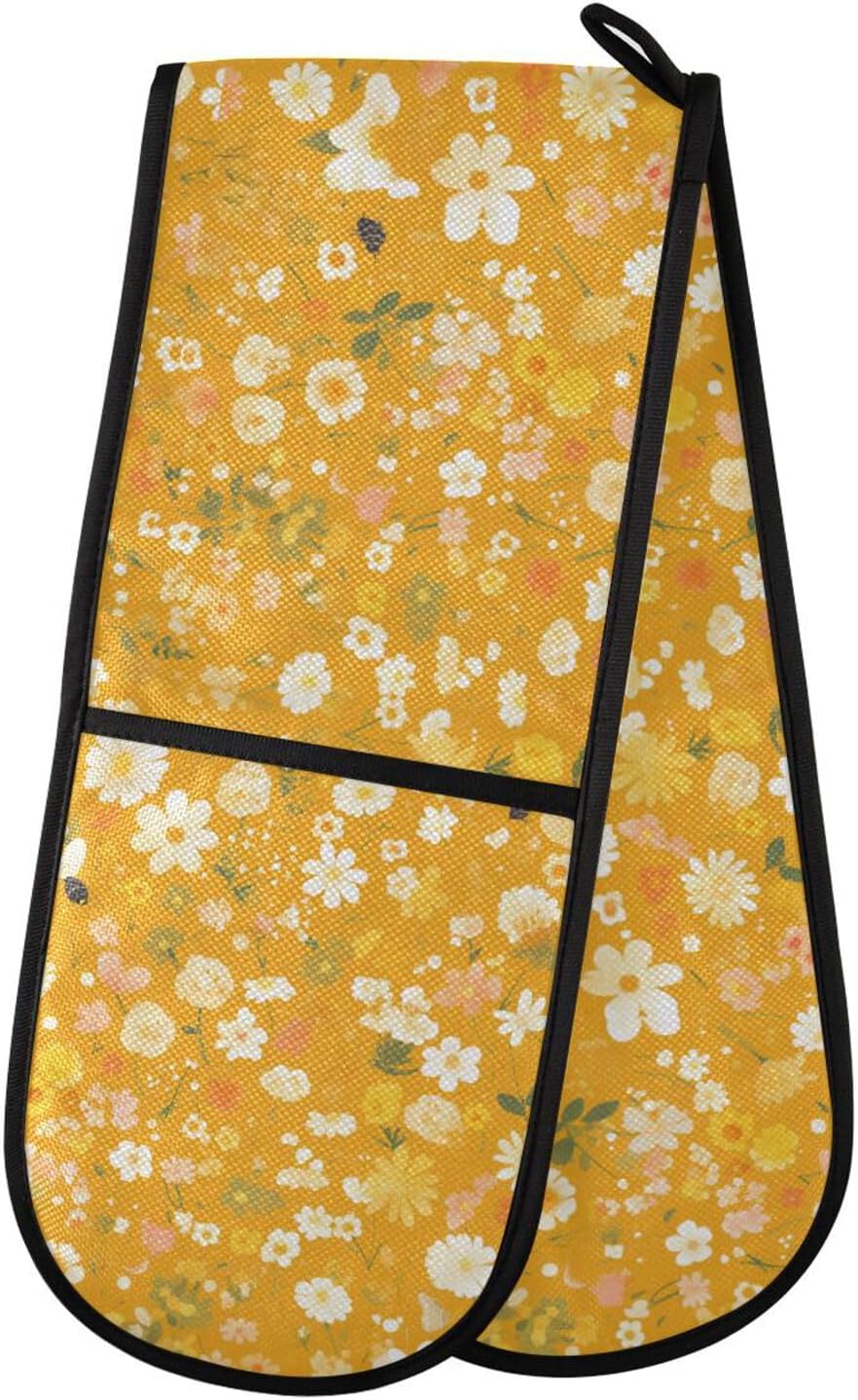 Double Oven Mitts: Cute Orange, Heat-Resistant for Kitchen & BBQ