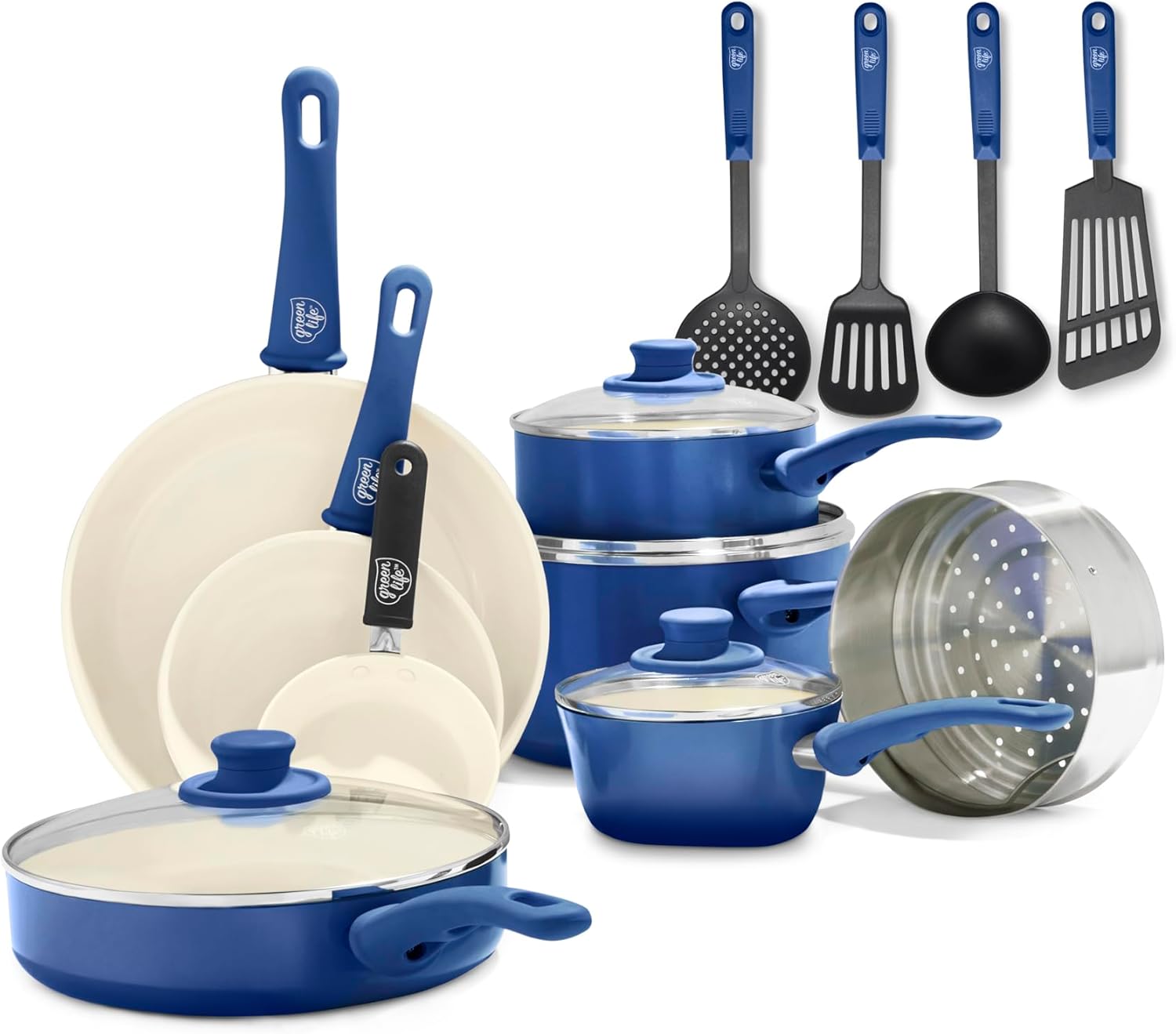 GreenLife 16 Piece Nonstick Cookware Set for Healthy Cooking