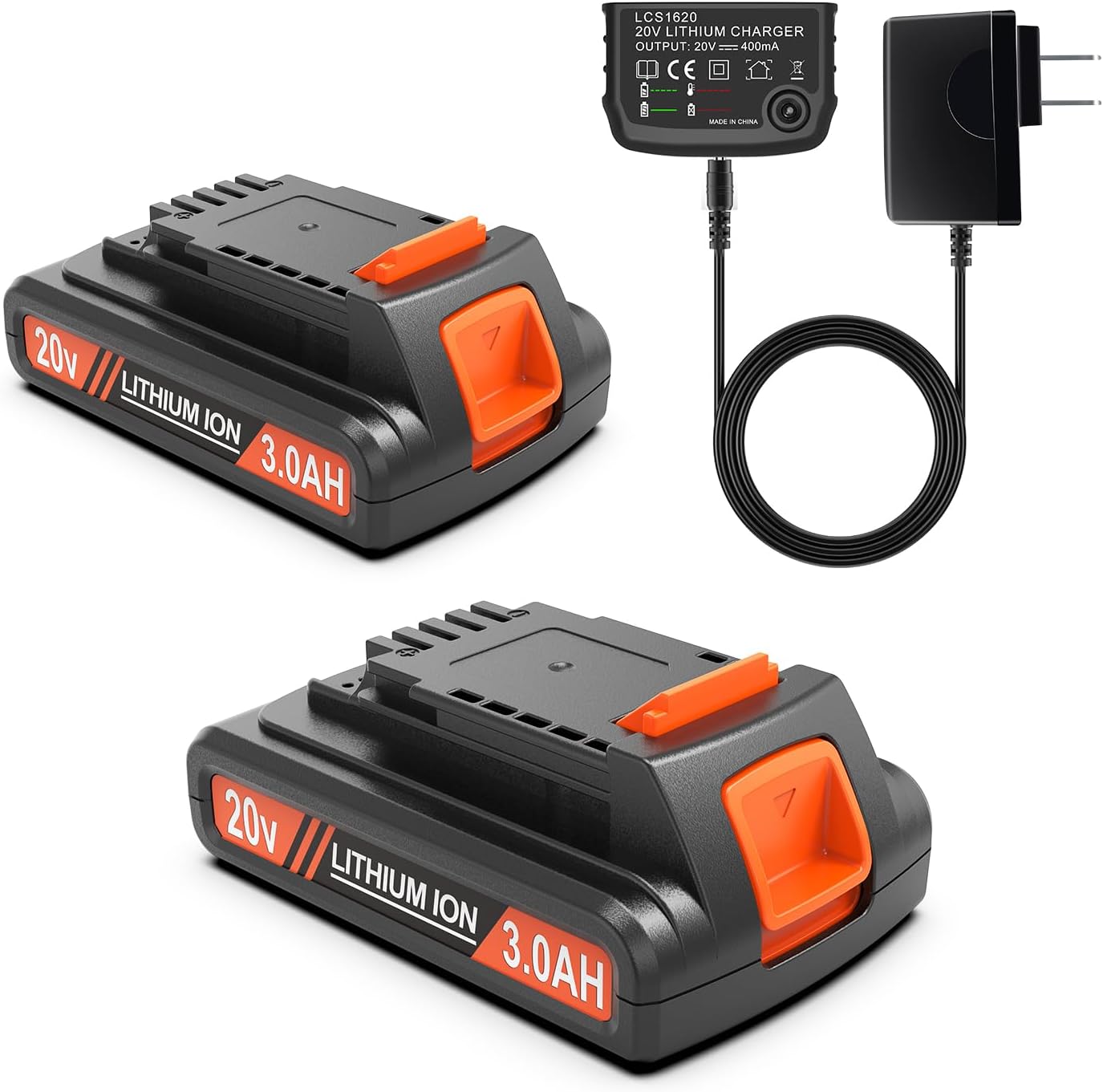 2 Pack 3000mAh 20v MAX Battery and Charger for Power Tools