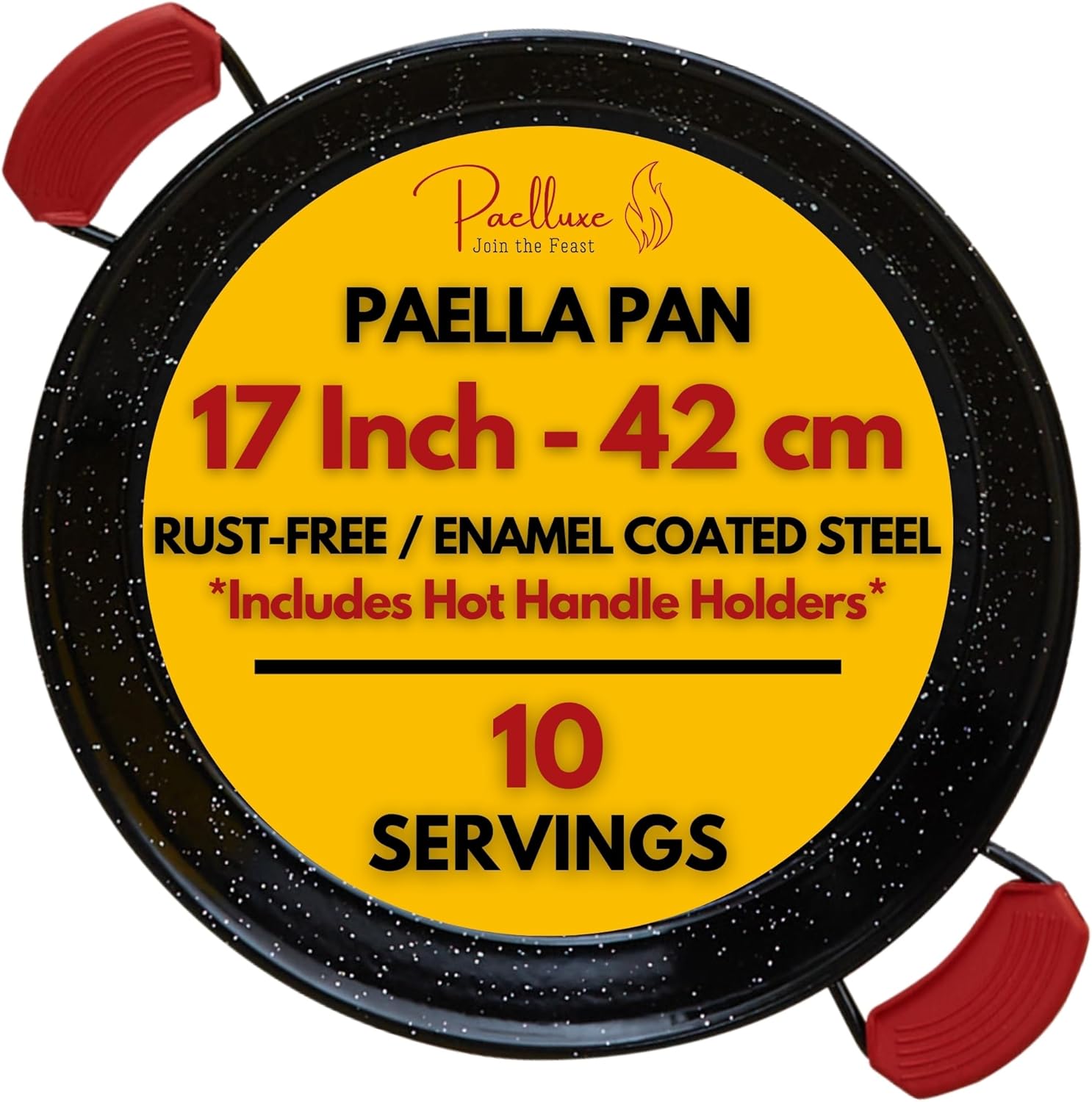 Enameled Paella Pan for Indoor and Outdoor Cooking - 17 in