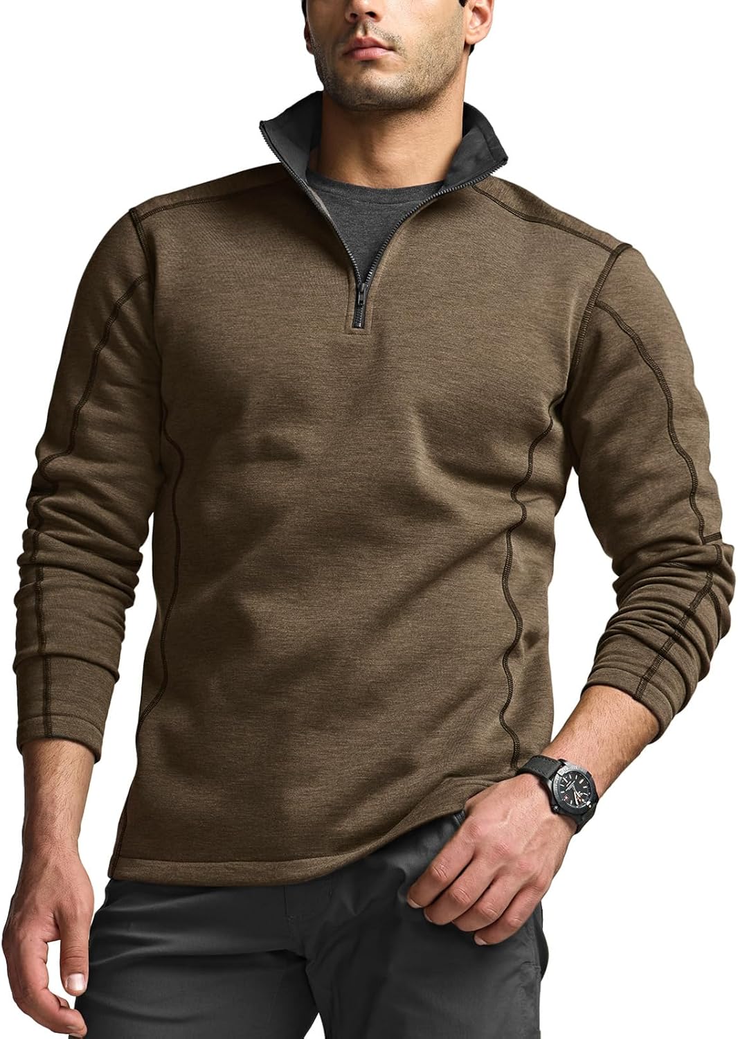 CQR Men's Thermal Fleece Quarter Zip Sweater for Outdoor Use
