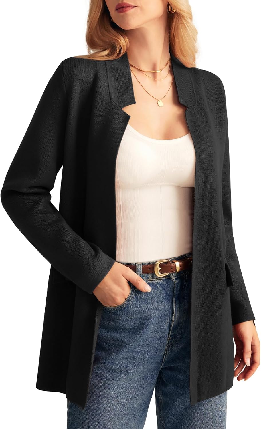 Stylish Women's Long Sleeve Open Front Knit Cardigan Blazer
