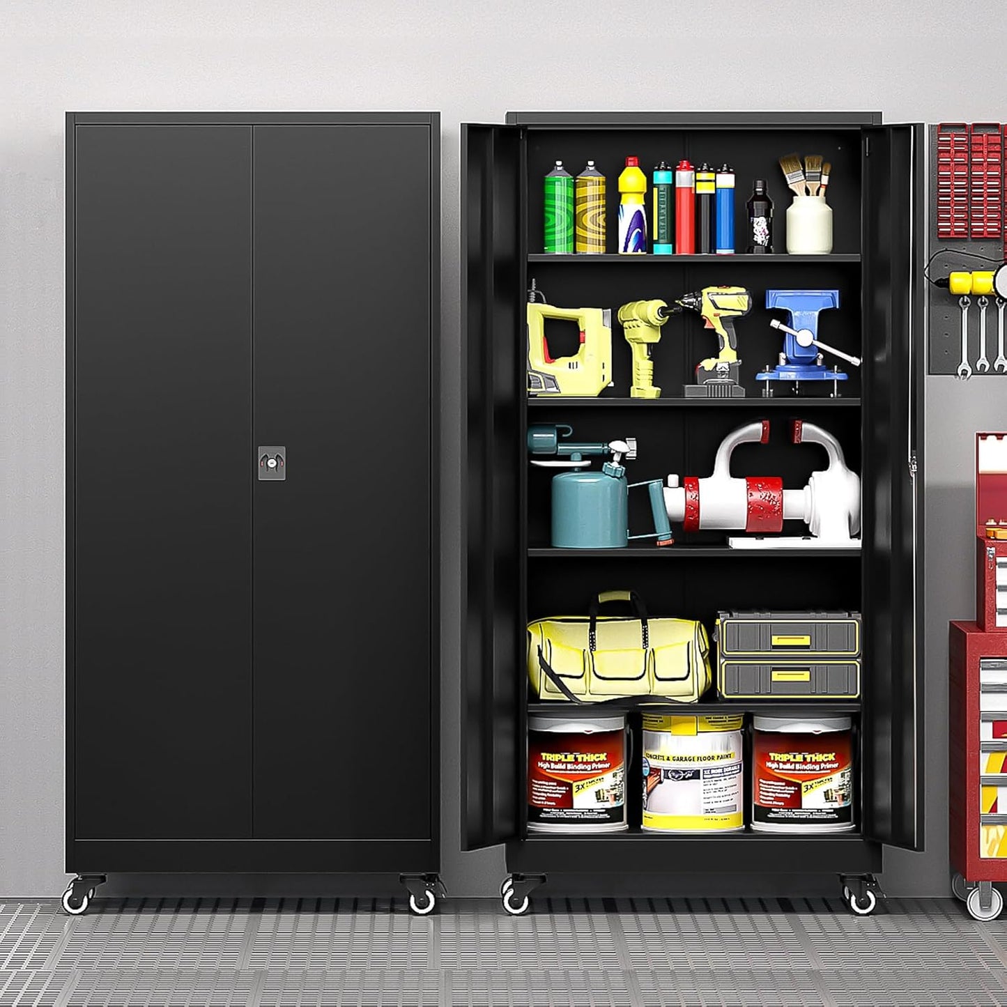 Metal Storage Cabinet with Wheels for Garage and Office Use