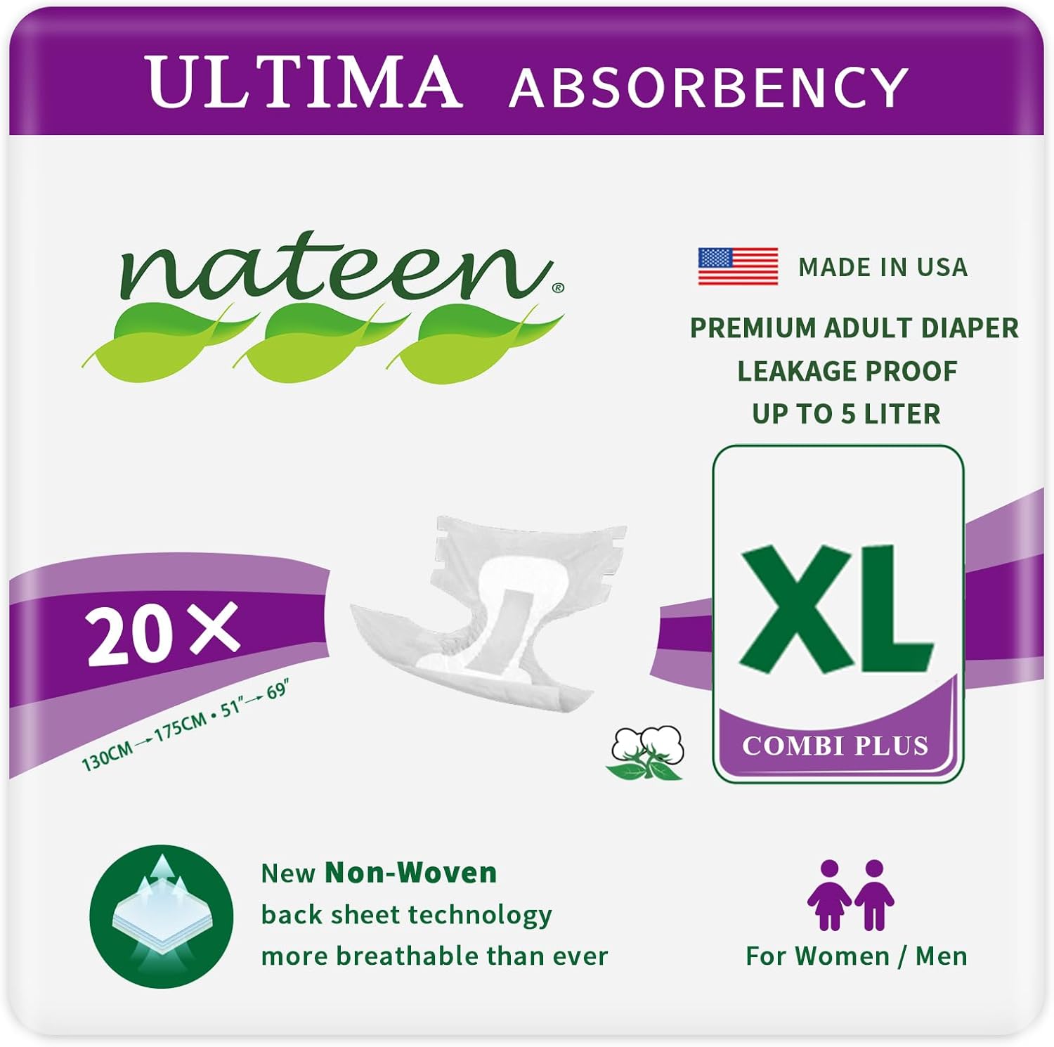 Nateen Ultra Absorbent Adult Diapers XL, 20ct
