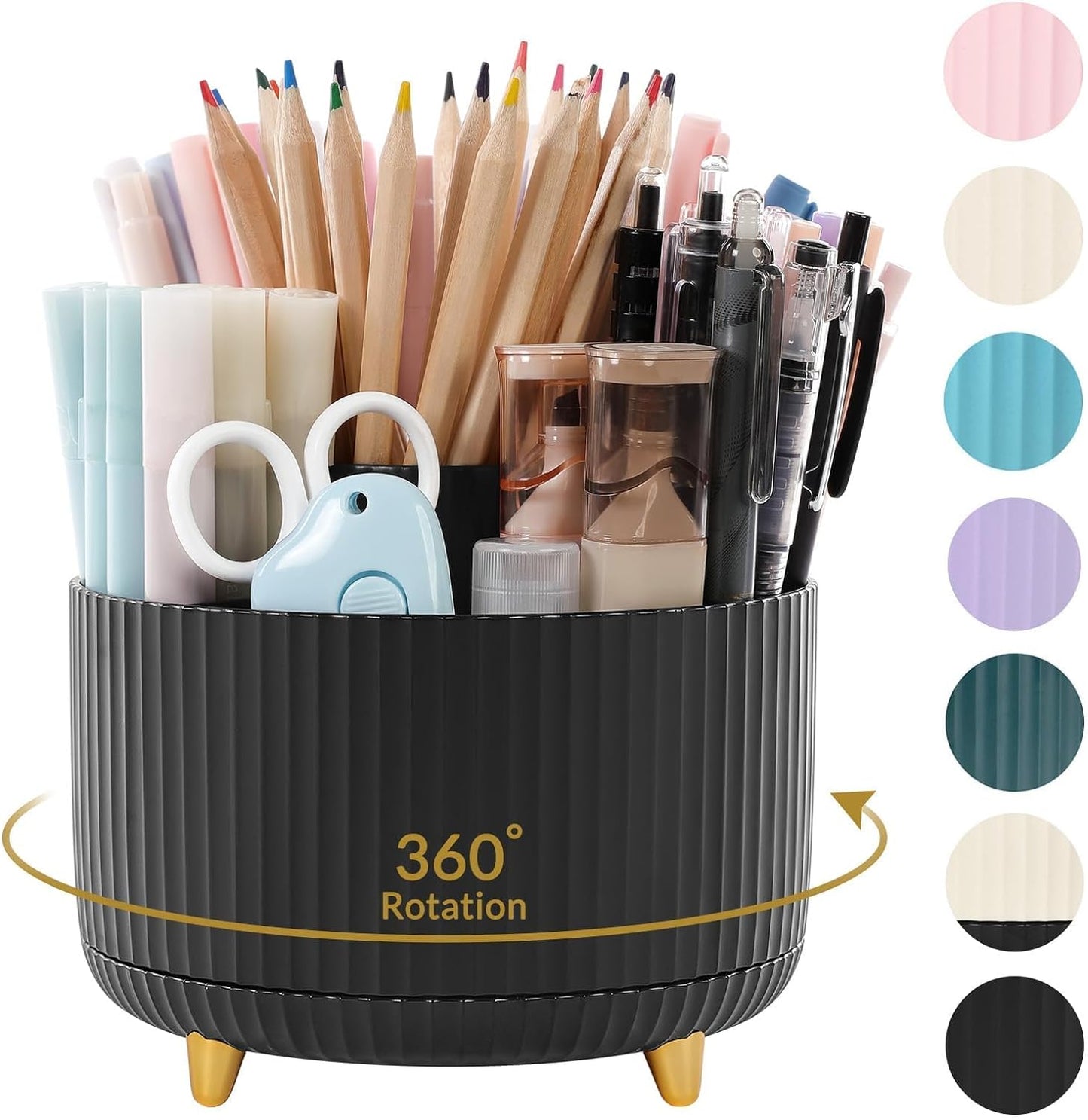 SKYDUE Rotating Desk Organizer - 5 Slot Pencil Holder