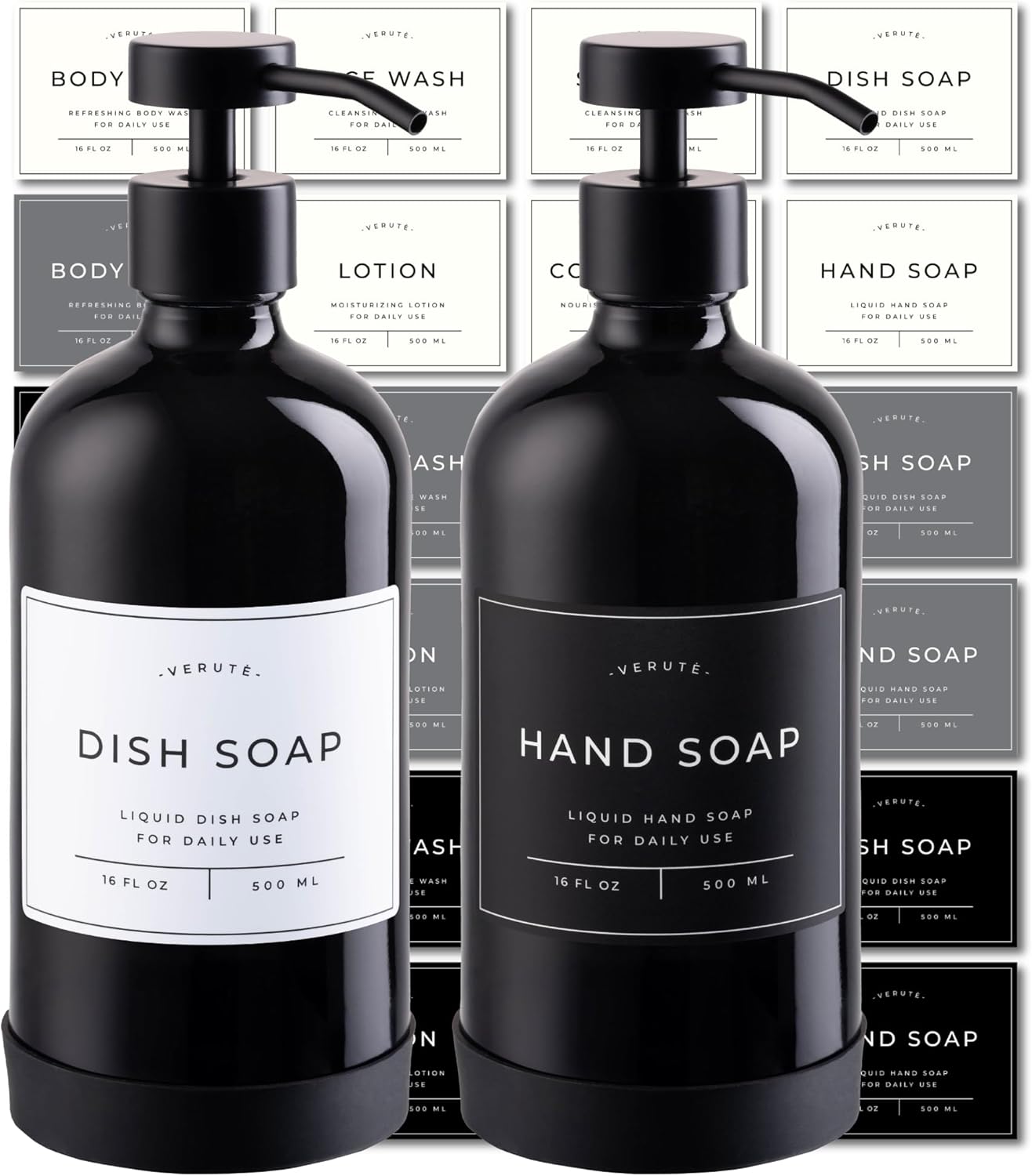 16oz Glass Soap Dispenser Set with Stainless Steel Pump for Home