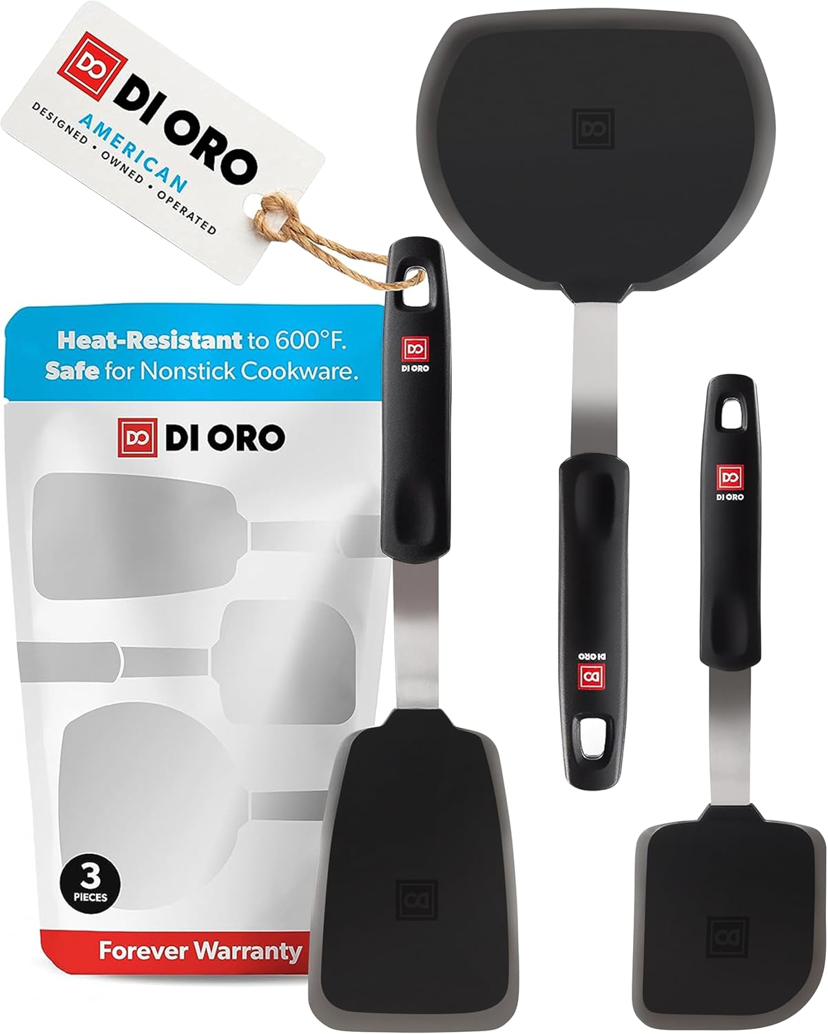 DI ORO Silicone Turner Spatula Set - 600F Heat-Resistant Kitchen Tool