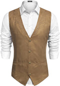 Men's Suede Leather Vest Cowboy Western Waistcoat - Slim Fit Suit