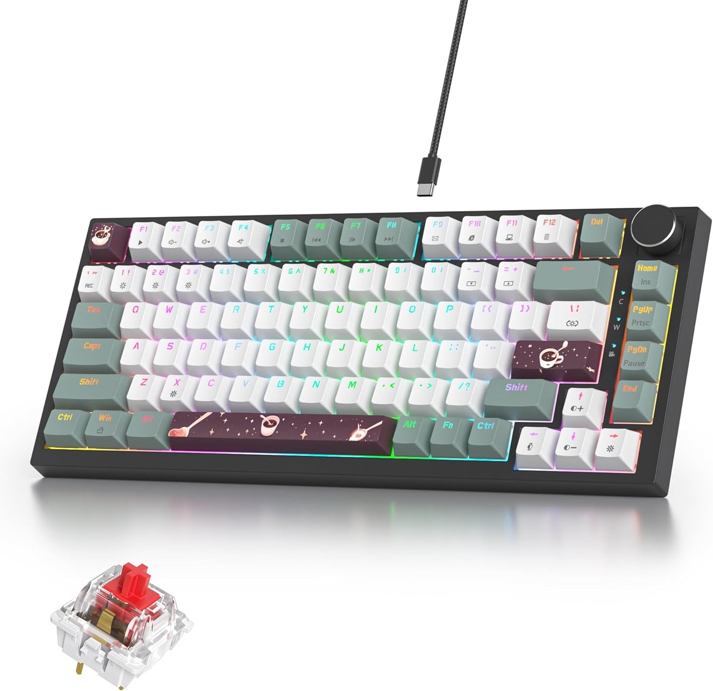 75% Green Mechanical Gaming Keyboard with RGB Customization