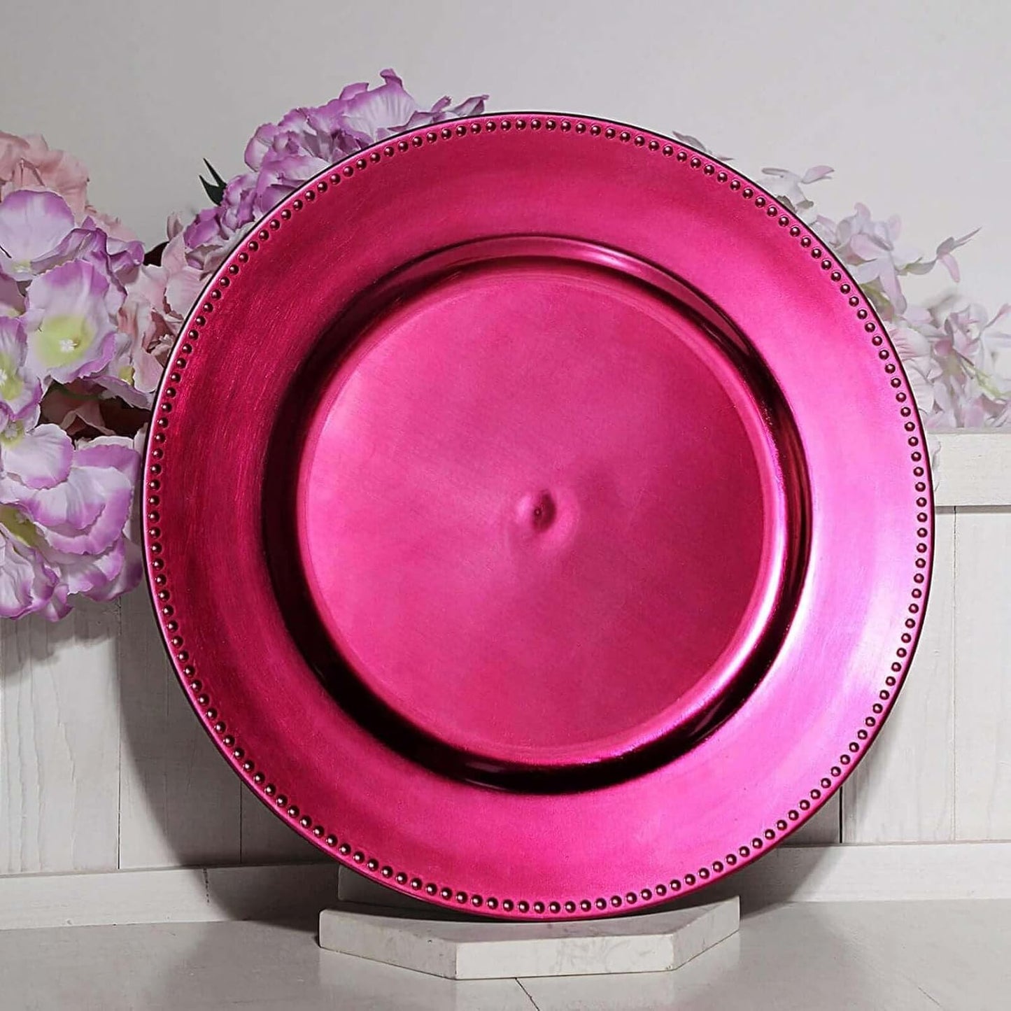 Hot Pink Beaded Charger Plates for Vibrant Tabletop Decor