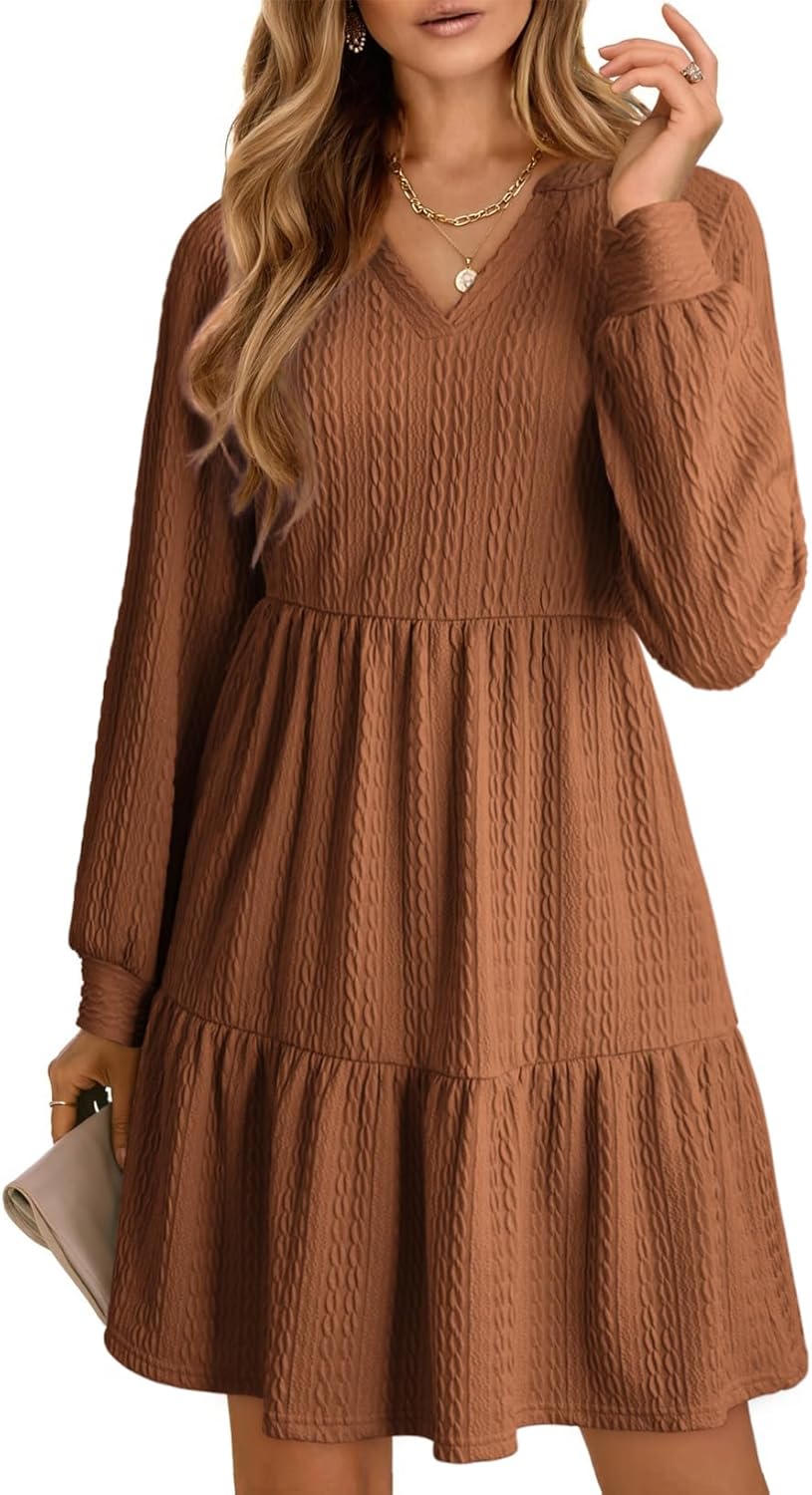 Dokotoo Fall Dresses for Women 2025 Long Sleeve V Neck Mini Dress