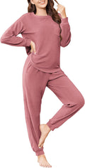 Ekouaer Womens Fuzzy Fleece Pajama Set - Warm, Pocketed Jogger Set