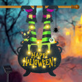 Halloween Lighted Garden Flag with Witch Feet and Cat Design