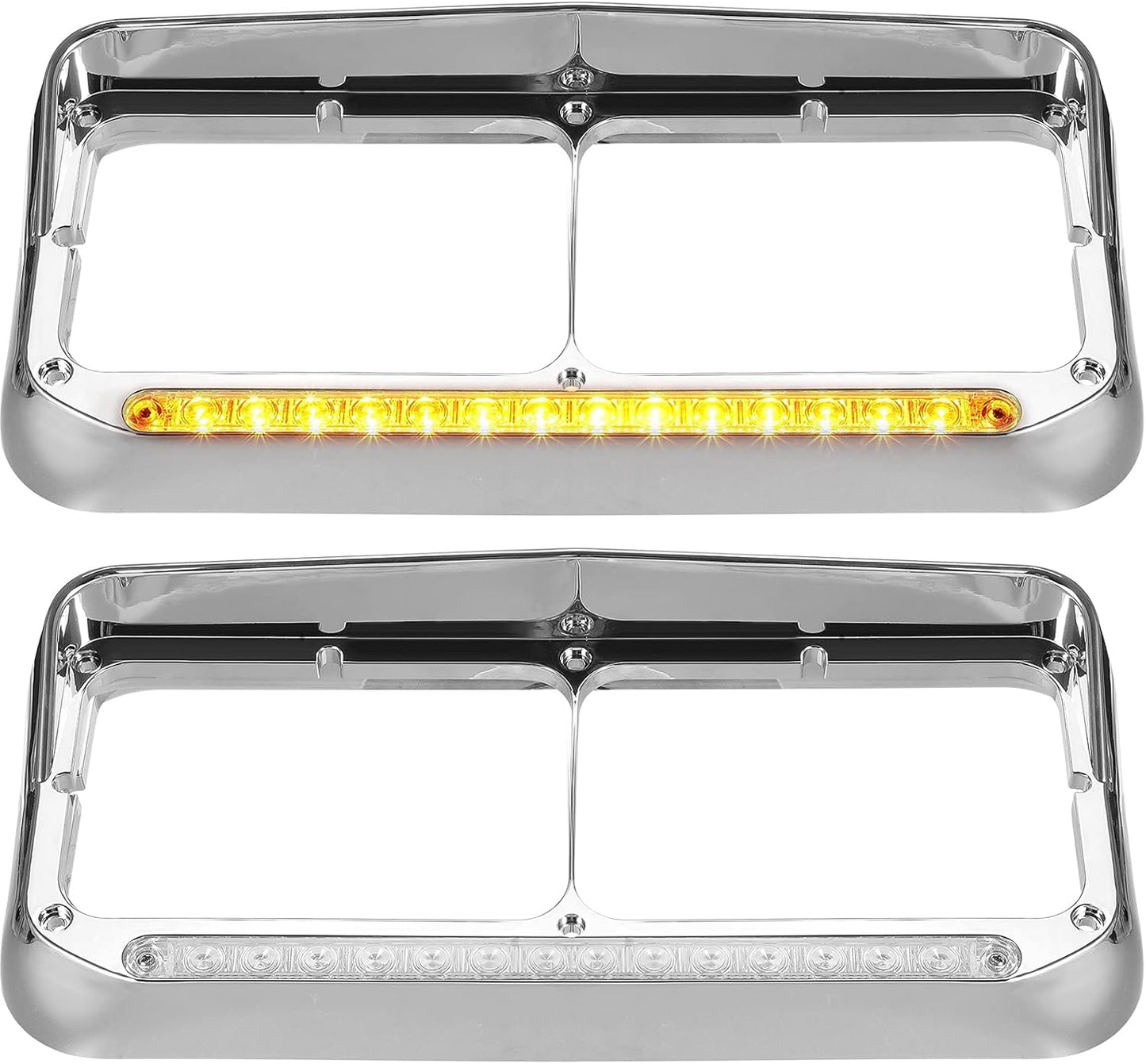 Partsam 2x Headlight Bezels Chrome with 12in LED Light Strip