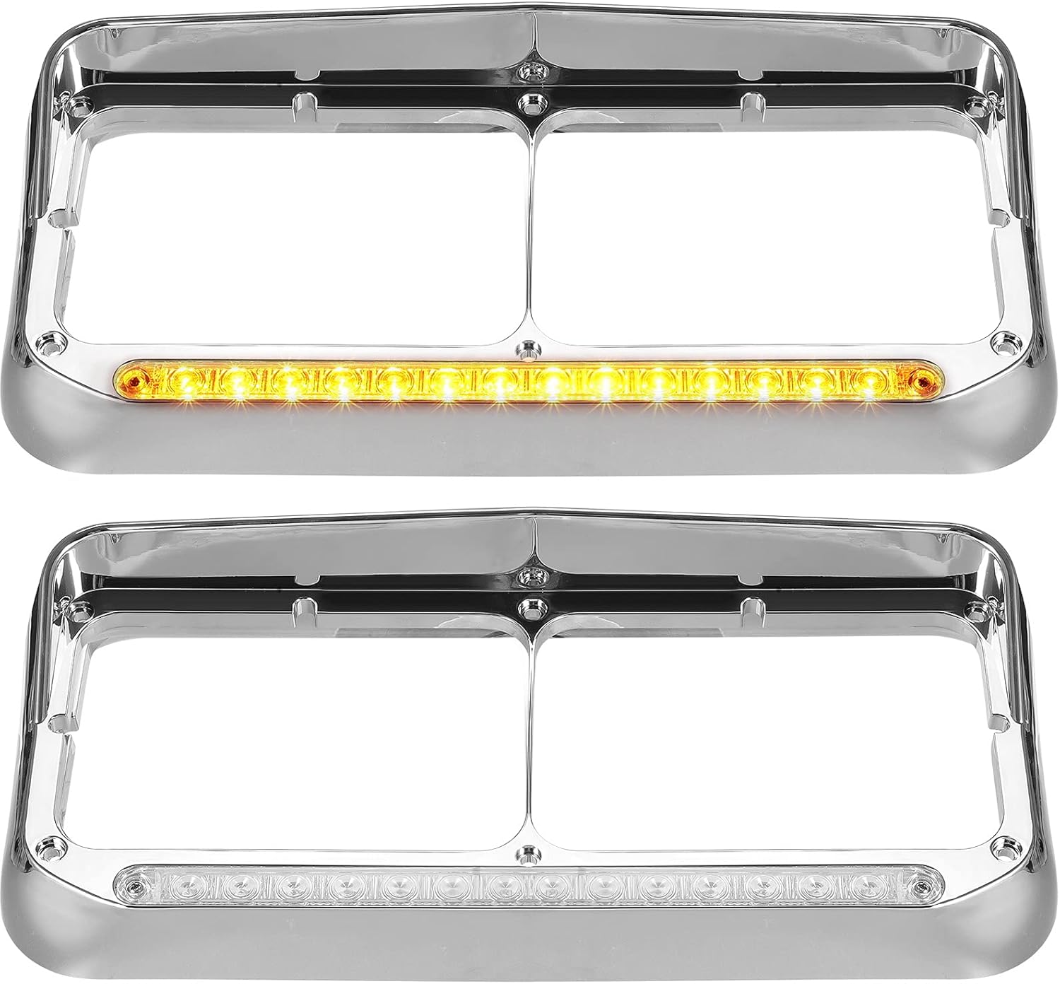 Partsam 2x Headlight Bezels Chrome with 12in LED Light Strip