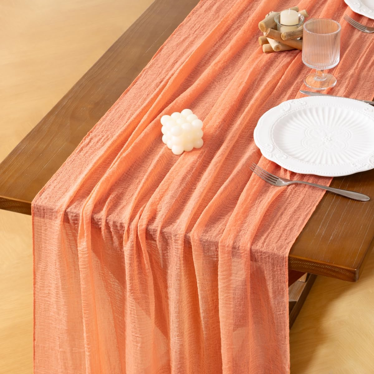 Socomi 6pcs Peach Fall Thanksgiving Gauze Table Runner for Events