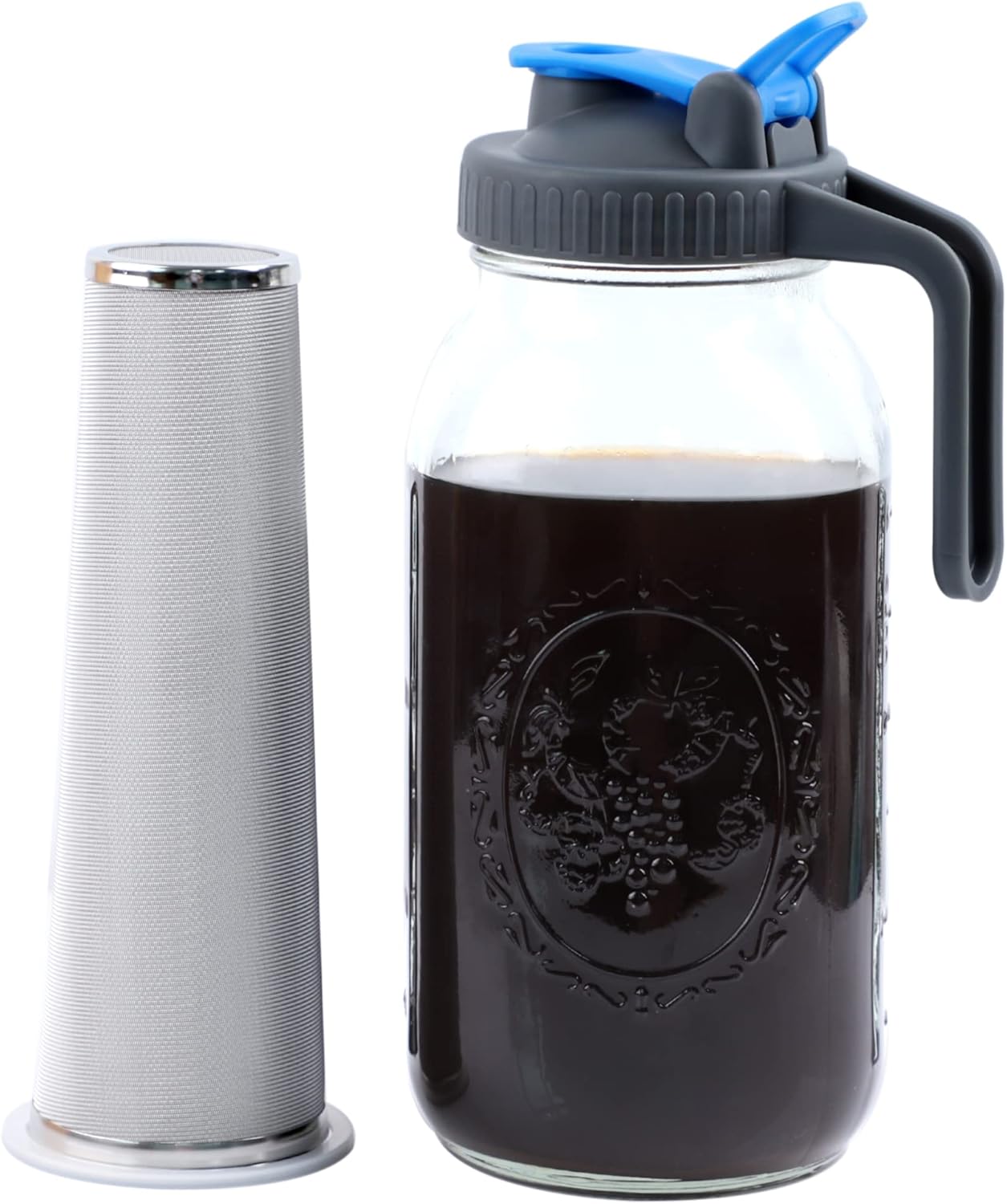 64oz Mason Jar Cold Brew Maker - Pour Spout Lid, Brew Filter - GMSWEET