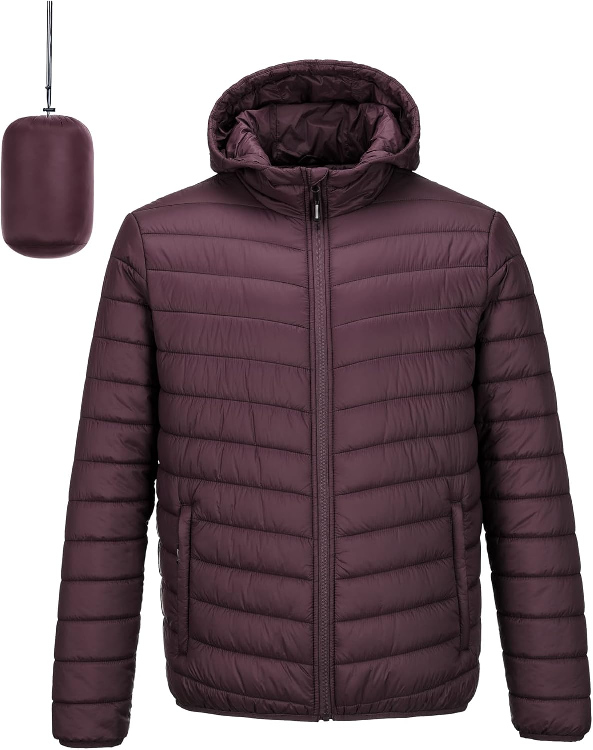 Outdoor Ventures Men's Lightweight Packable Hooded Puffer Jacket