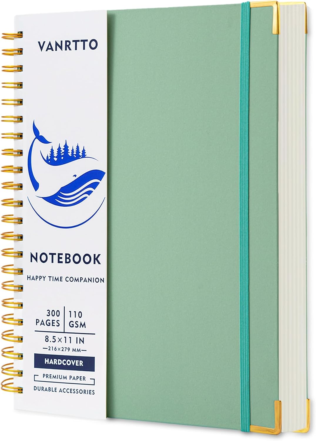 Premium Spiral Notebook - 300 Pages, 110 GSM, College Ruled Green - VANRTTO