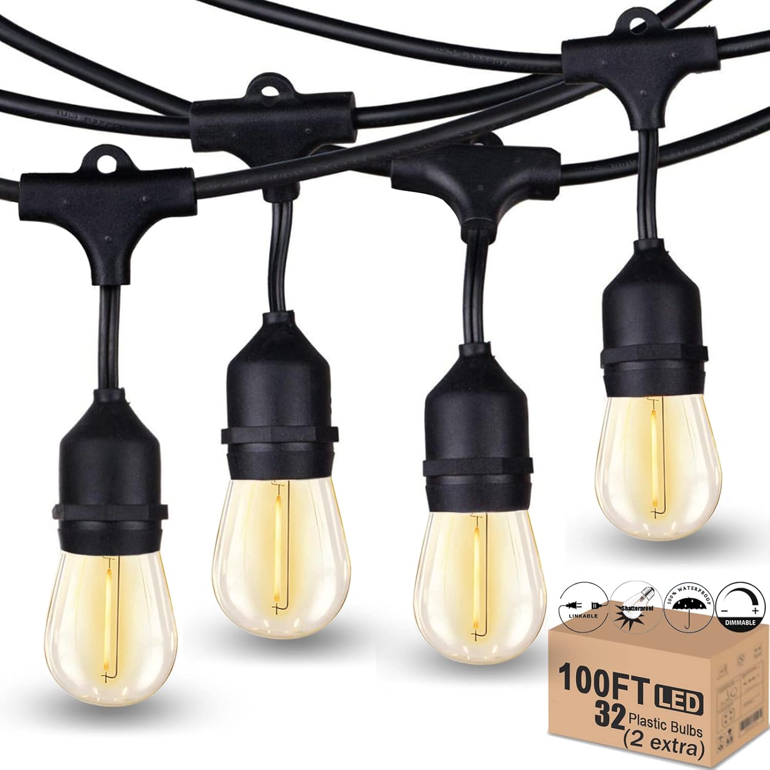 Outdoor String Lights LED 100FT Heavy-Duty for Patio Ambiance