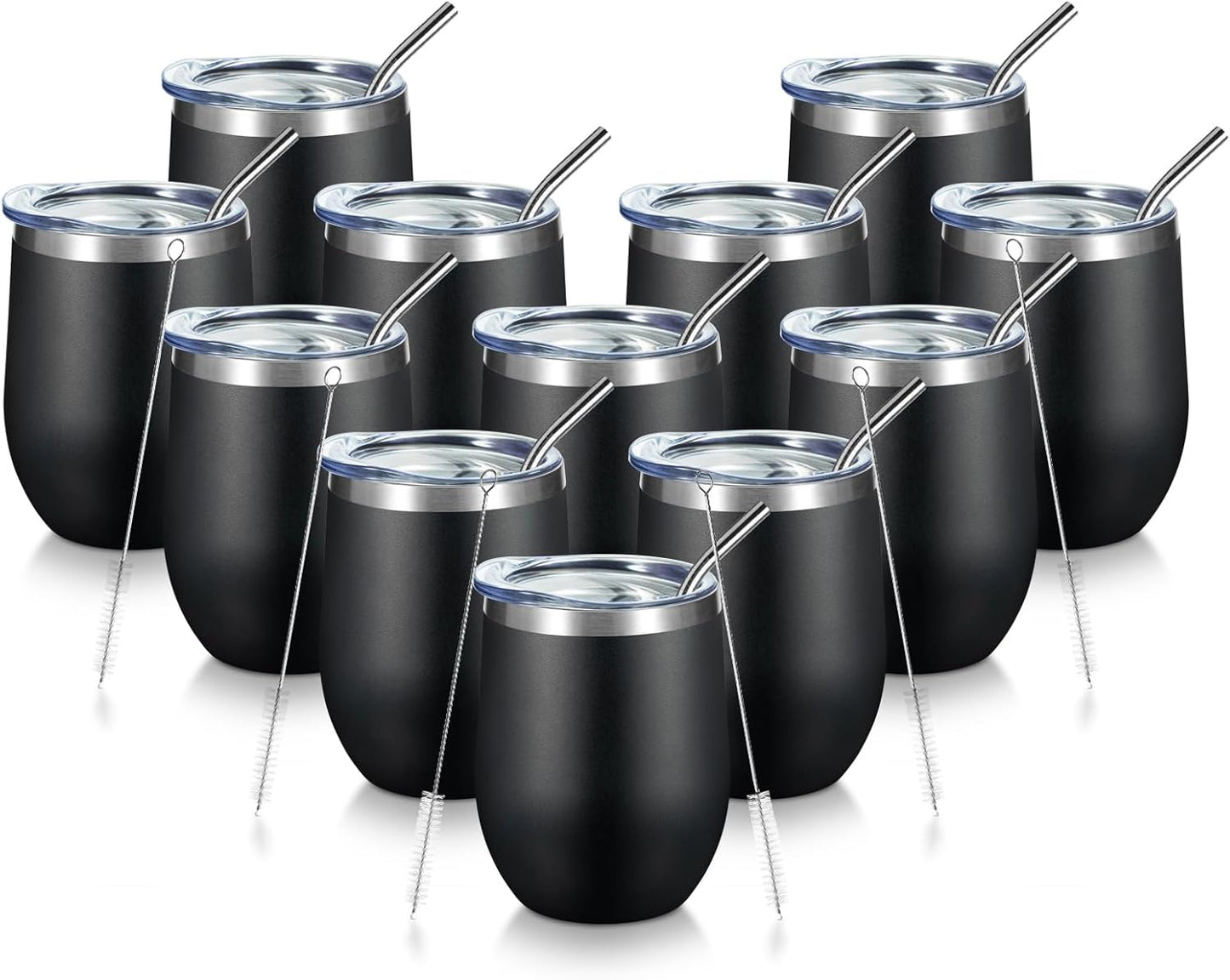 12oz Stainless Steel Wine Tumbler with Lid and Straw - 12 Pack