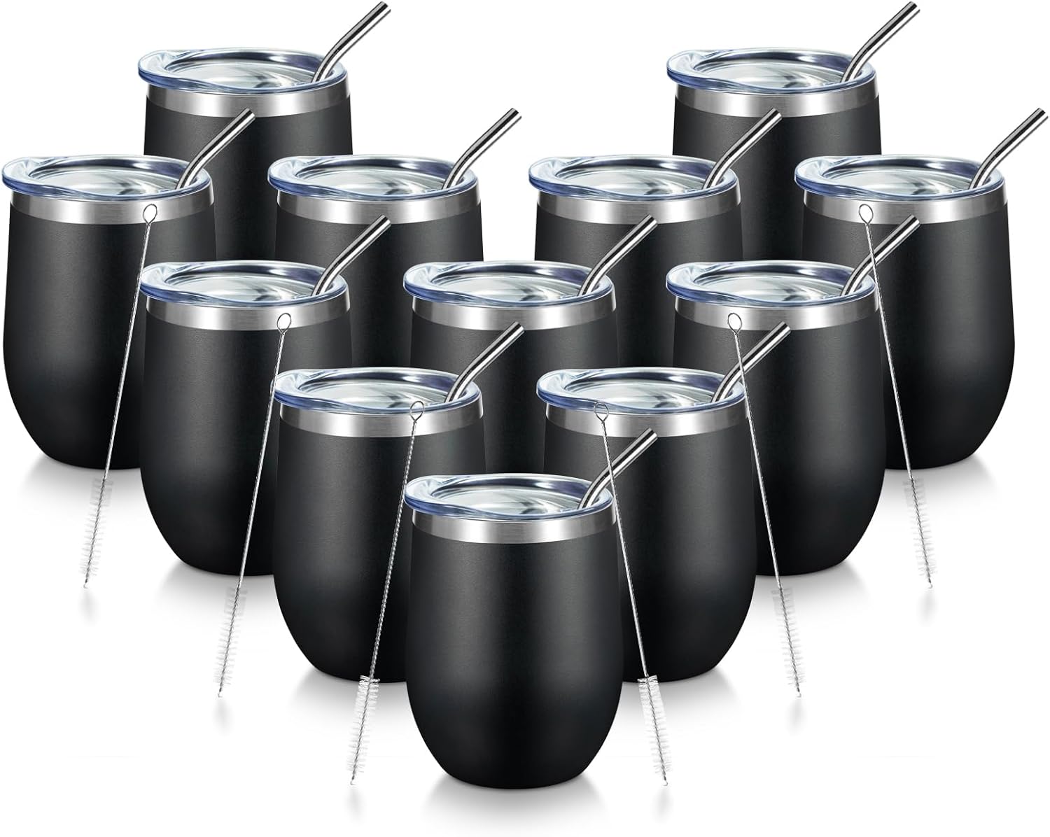 12oz Stainless Steel Wine Tumbler with Lid and Straw - 12 Pack