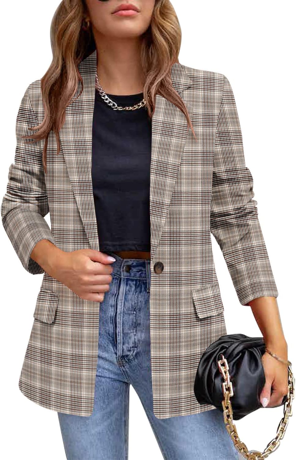 CRAZY GRID Womens Casual Blazer Jacket for Work and Office