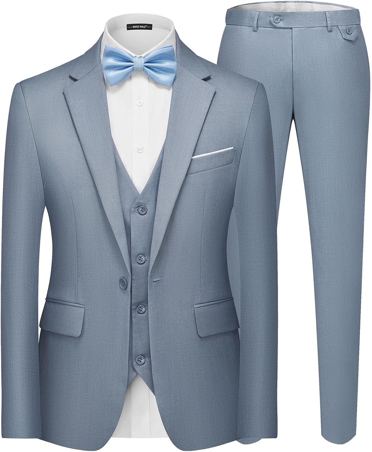MAGE MALE Men's 3 Pieces Suit Elegant Solid Slim Fit Set