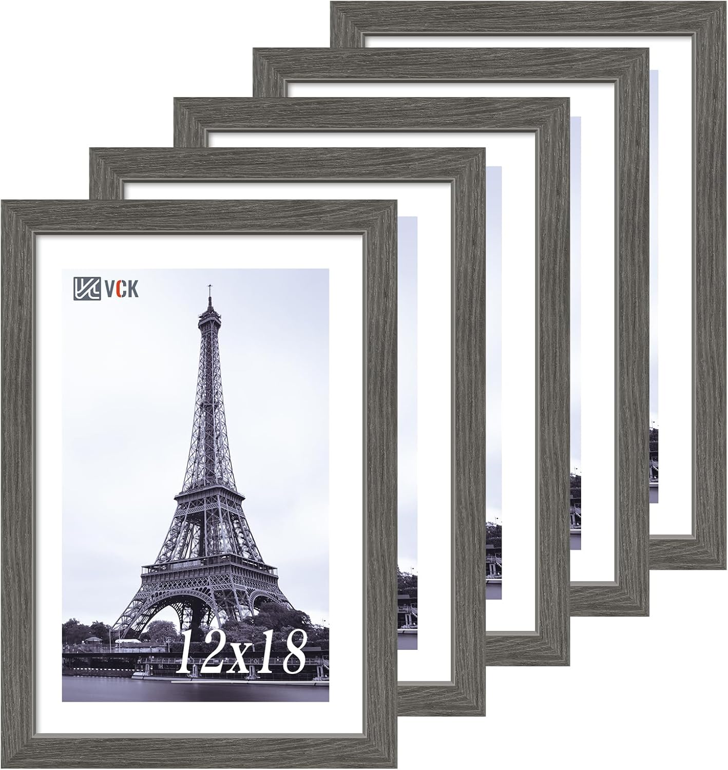 VCK 12x18 Frame Set of 5, Gray Solid Wood Picture Frames