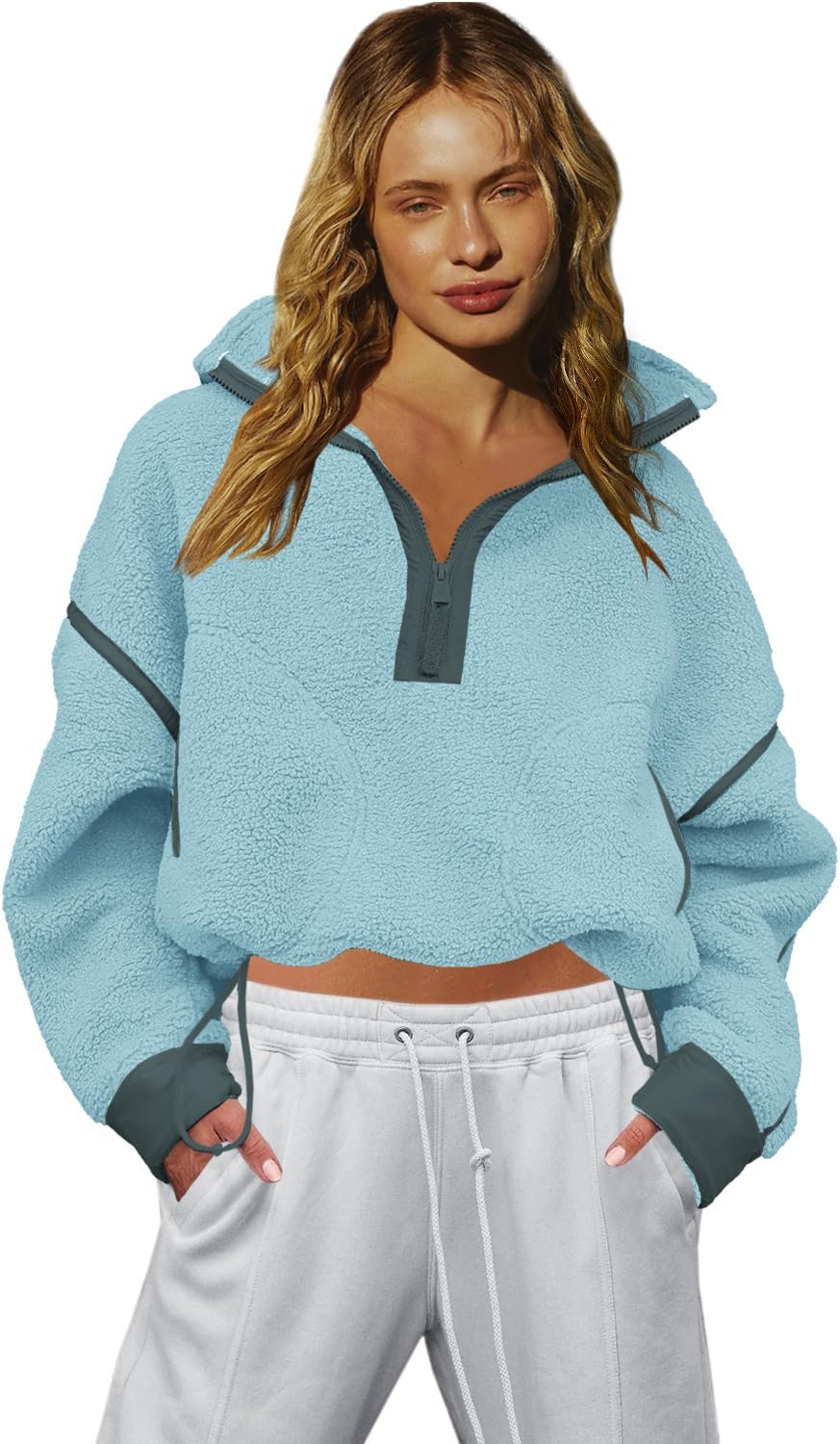 LAMISSCHE Half Zip Sweatshirt Women Oversized Sherpa Jacket