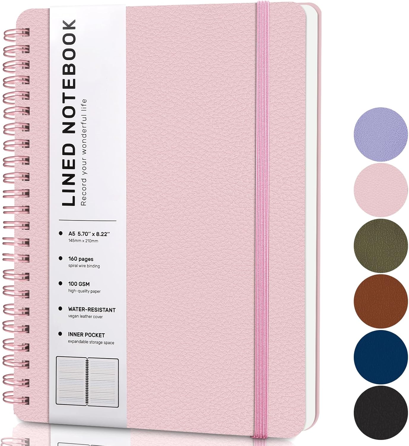 Pink Leather Spiral Journal, 100GSM Thick Paper, A5 - Ideal for Work & School