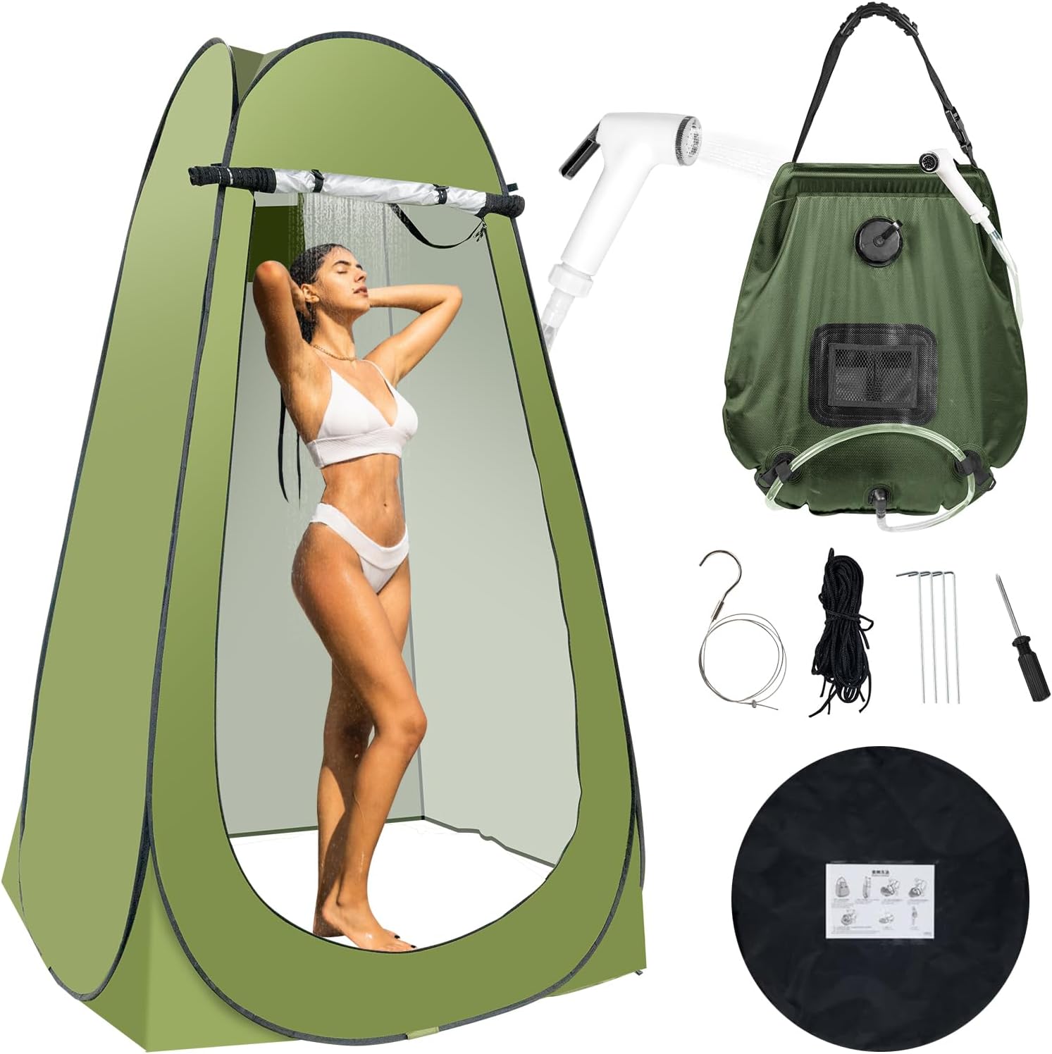 Portable Pop-Up Shower Tent w/ Upgraded Nozzle