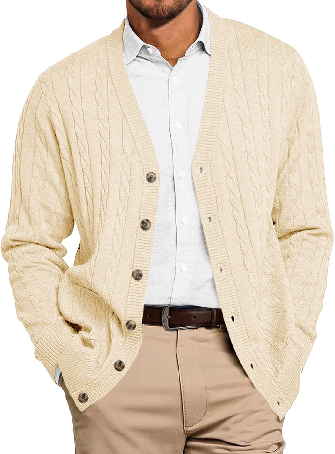 Runcati Mens Cable Knit Cardigan Sweater for Stylish Fall Wear