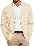 Mens Cable Knit Cardigan Sweater V Neck Casual Button Down - Versatile