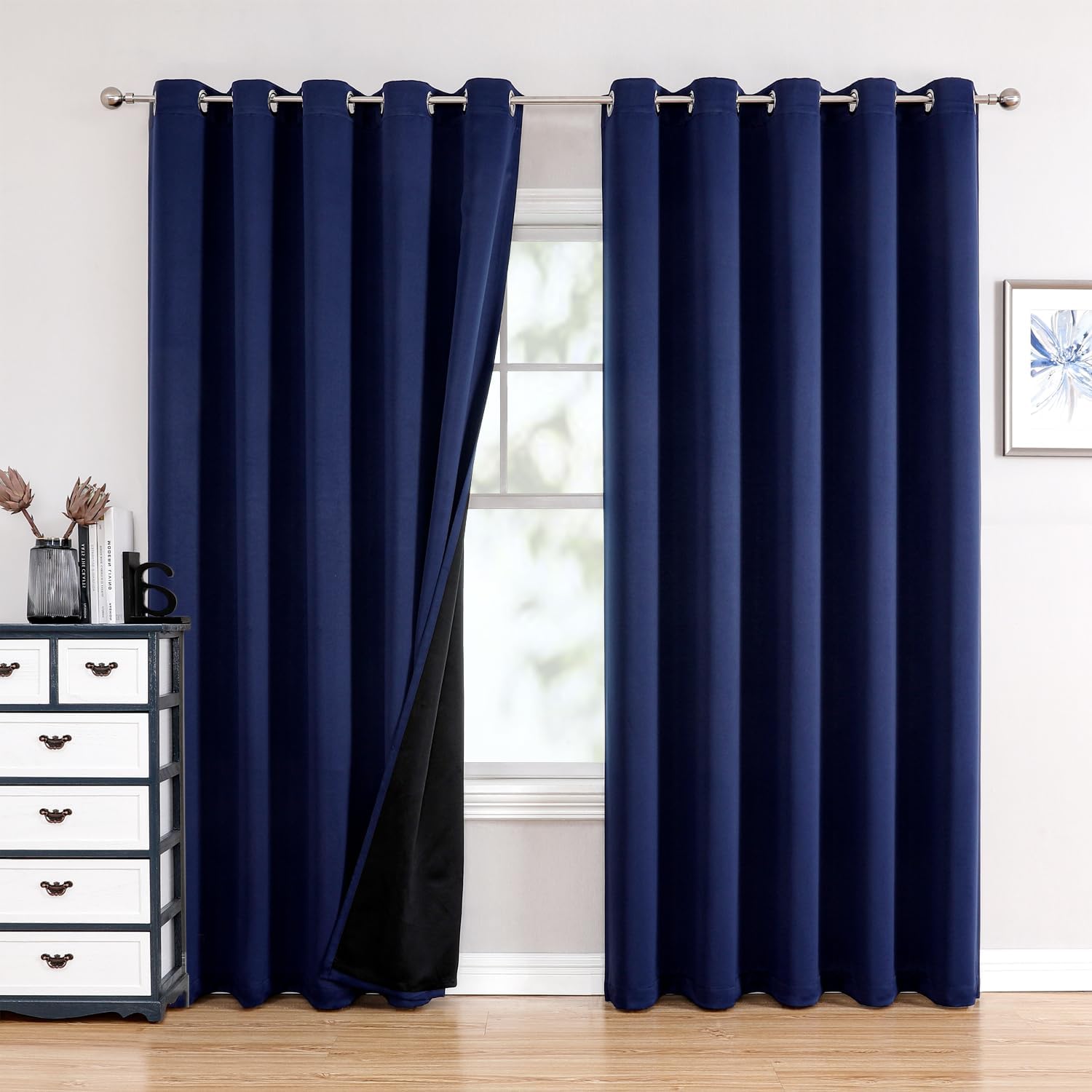 100% Blackout Curtains for Bedroom by ChrisDowa - Navy Blue